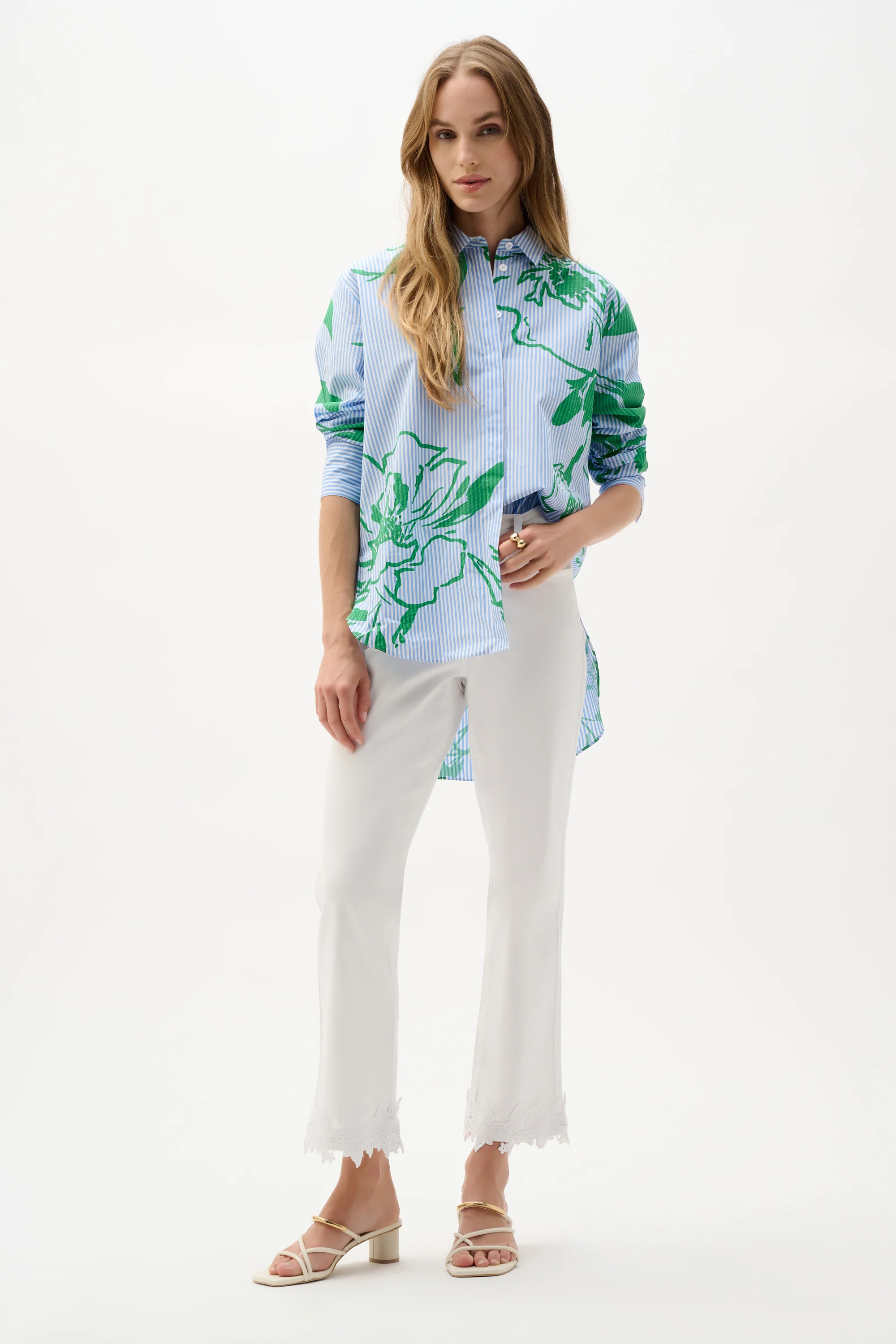 Joseph Ribkoff Cotton Stripe Floral Print Boxy Blouse Style 262951 - Image 8