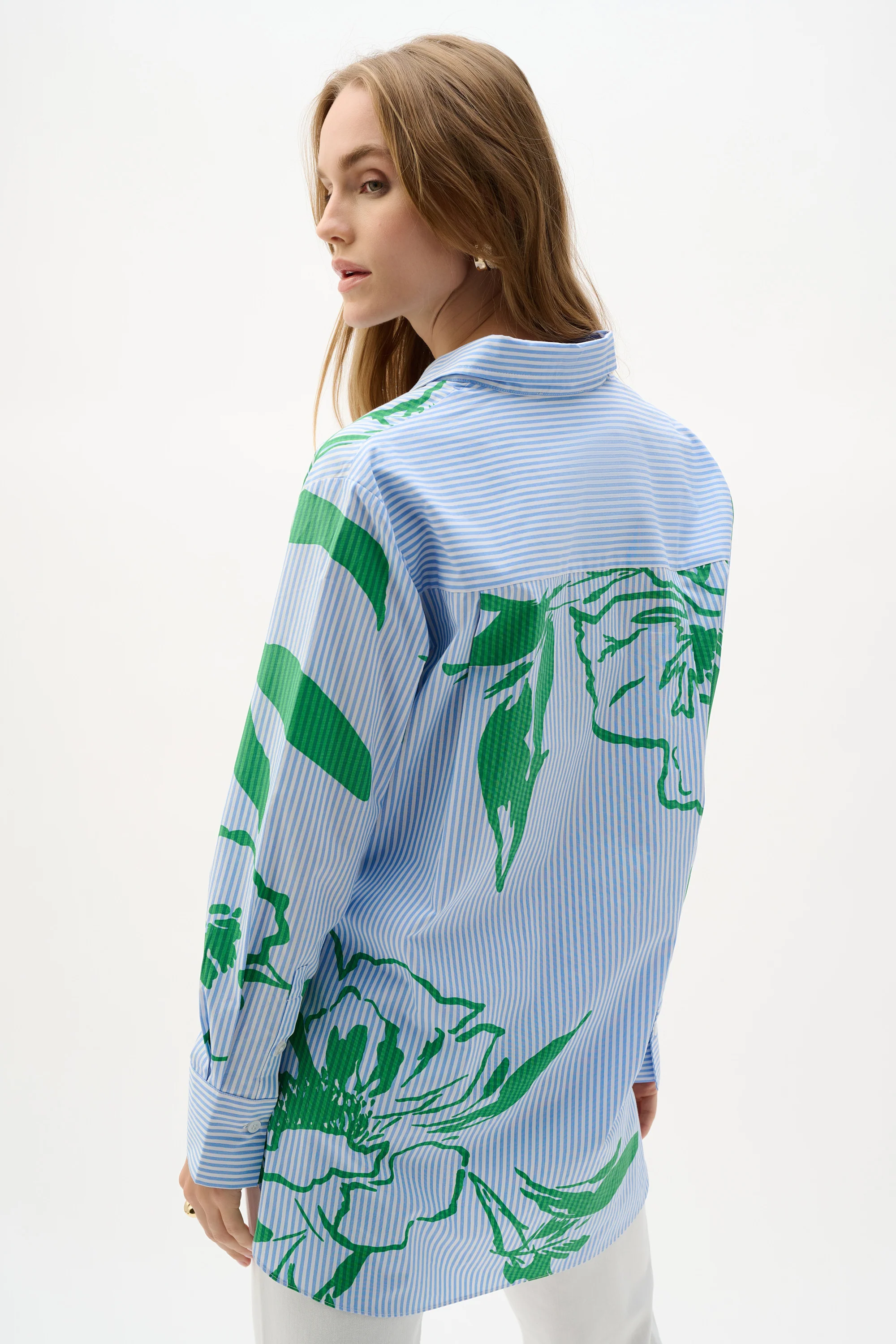 Joseph Ribkoff Cotton Stripe Floral Print Boxy Blouse Style 262951 - Image 9