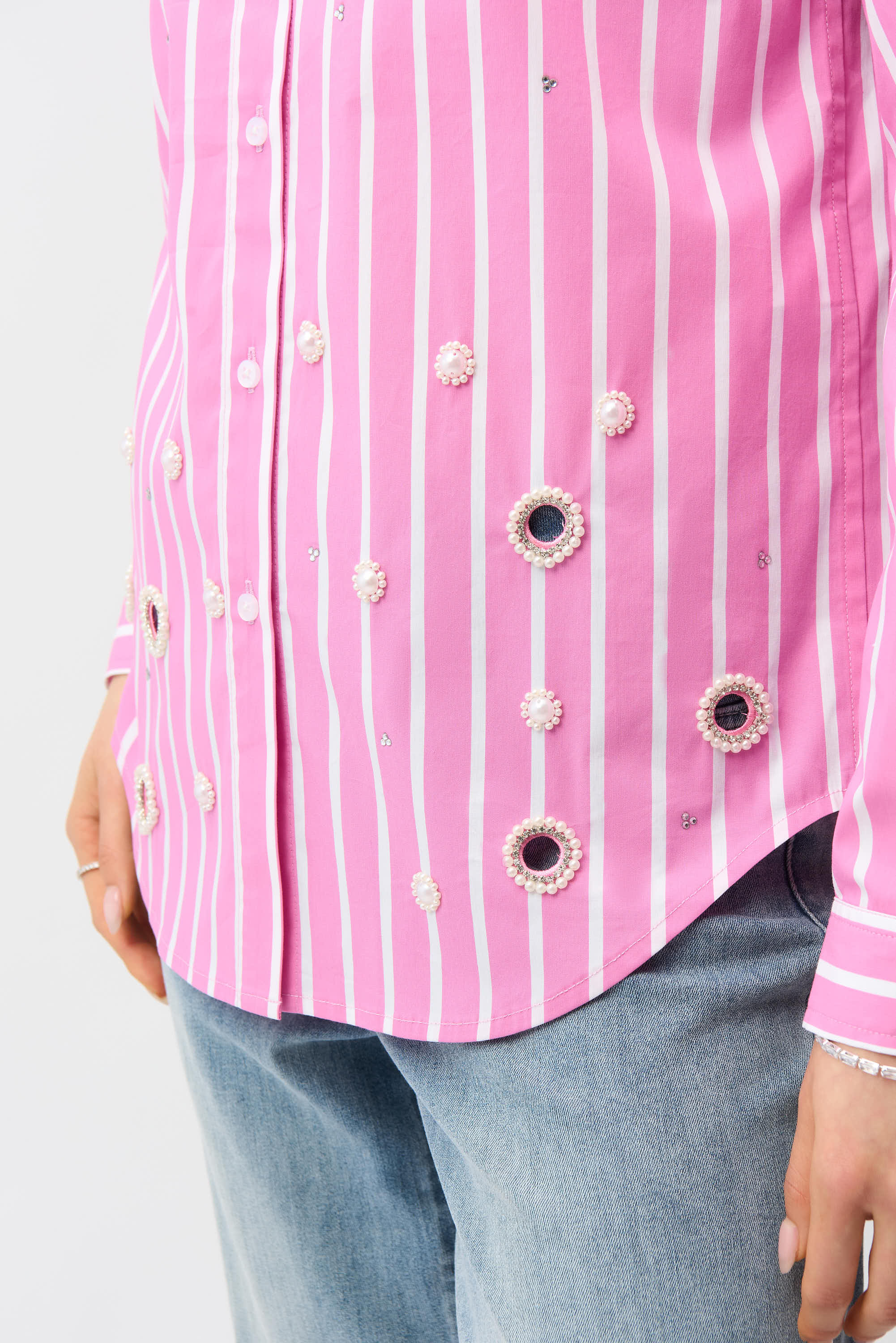 Joseph Ribkoff Cotton Stripe Print Boxy Blouse With Rhinestones Style 261966 - Image 4