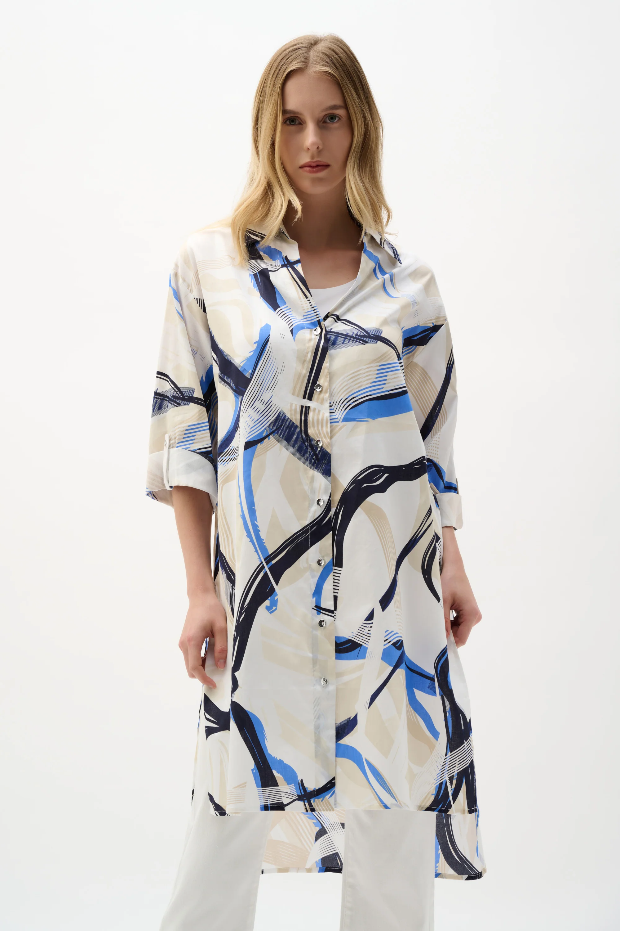 Joseph Ribkoff Cotton Voile Abstract Print Straight Blouse Style 262950