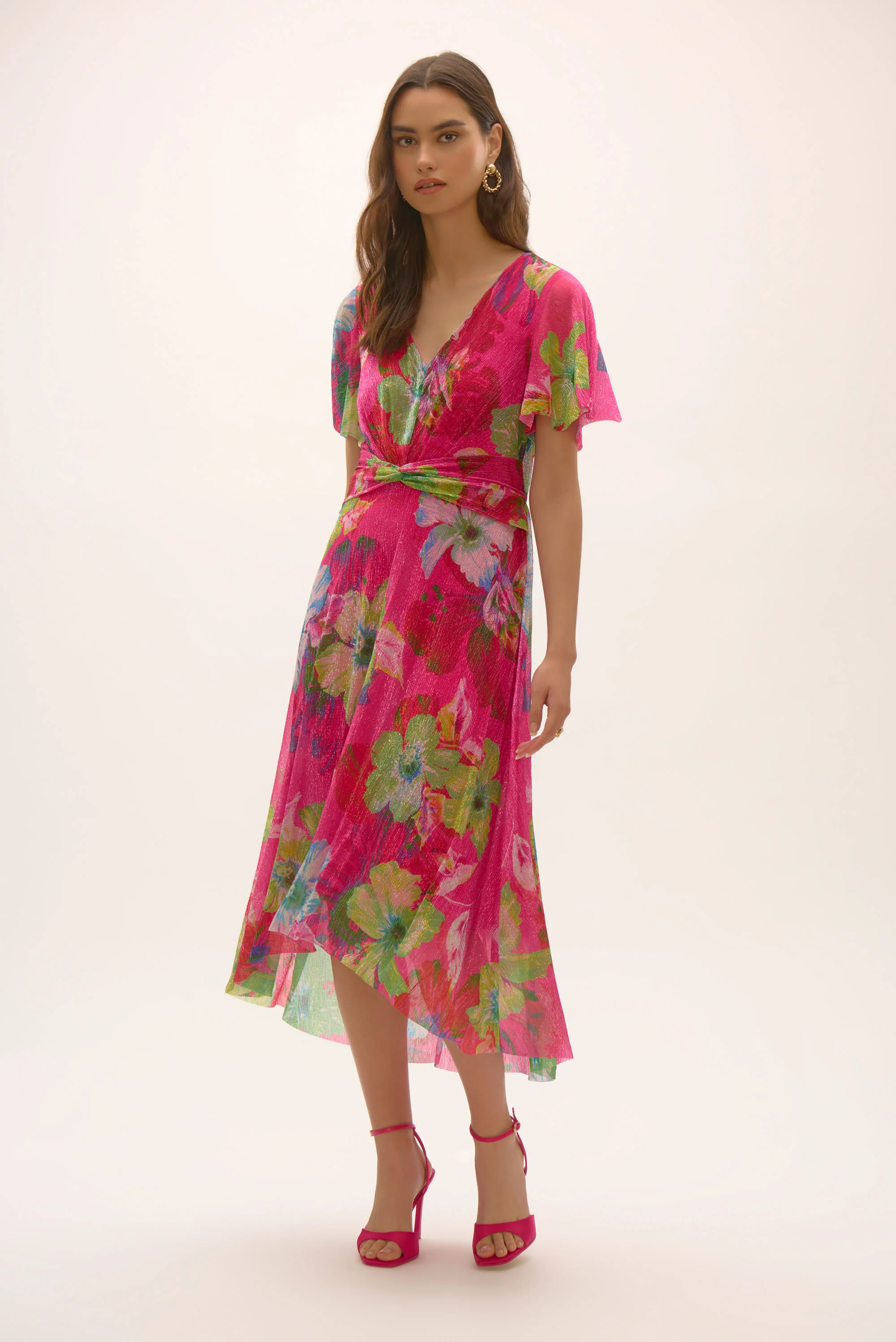 Joseph Ribkoff Crinkle and Mesh Floral Print Fit and Flare Dress Style 252707