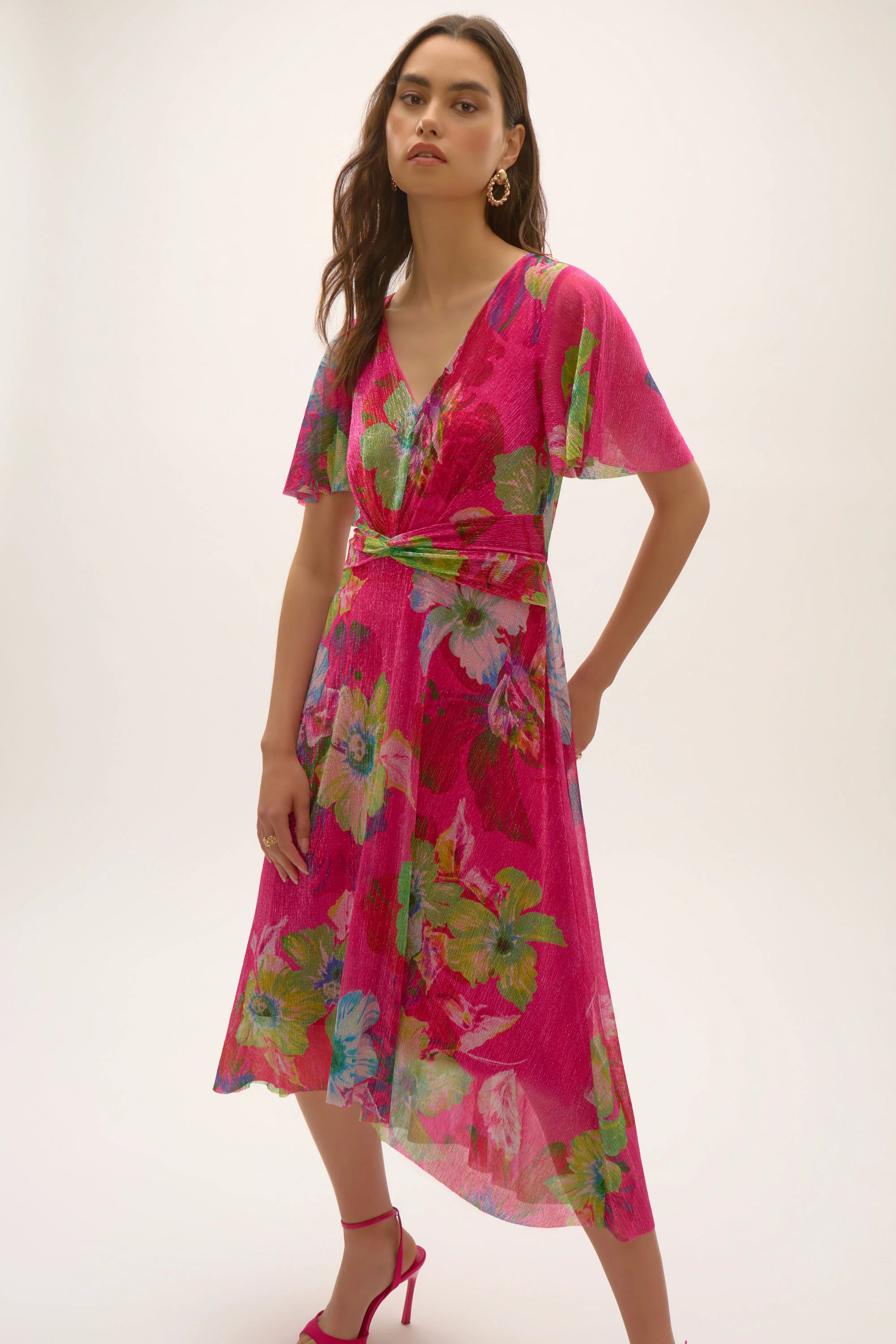 Joseph Ribkoff Crinkle and Mesh Floral Print Fit and Flare Dress Style 252707 - Image 2