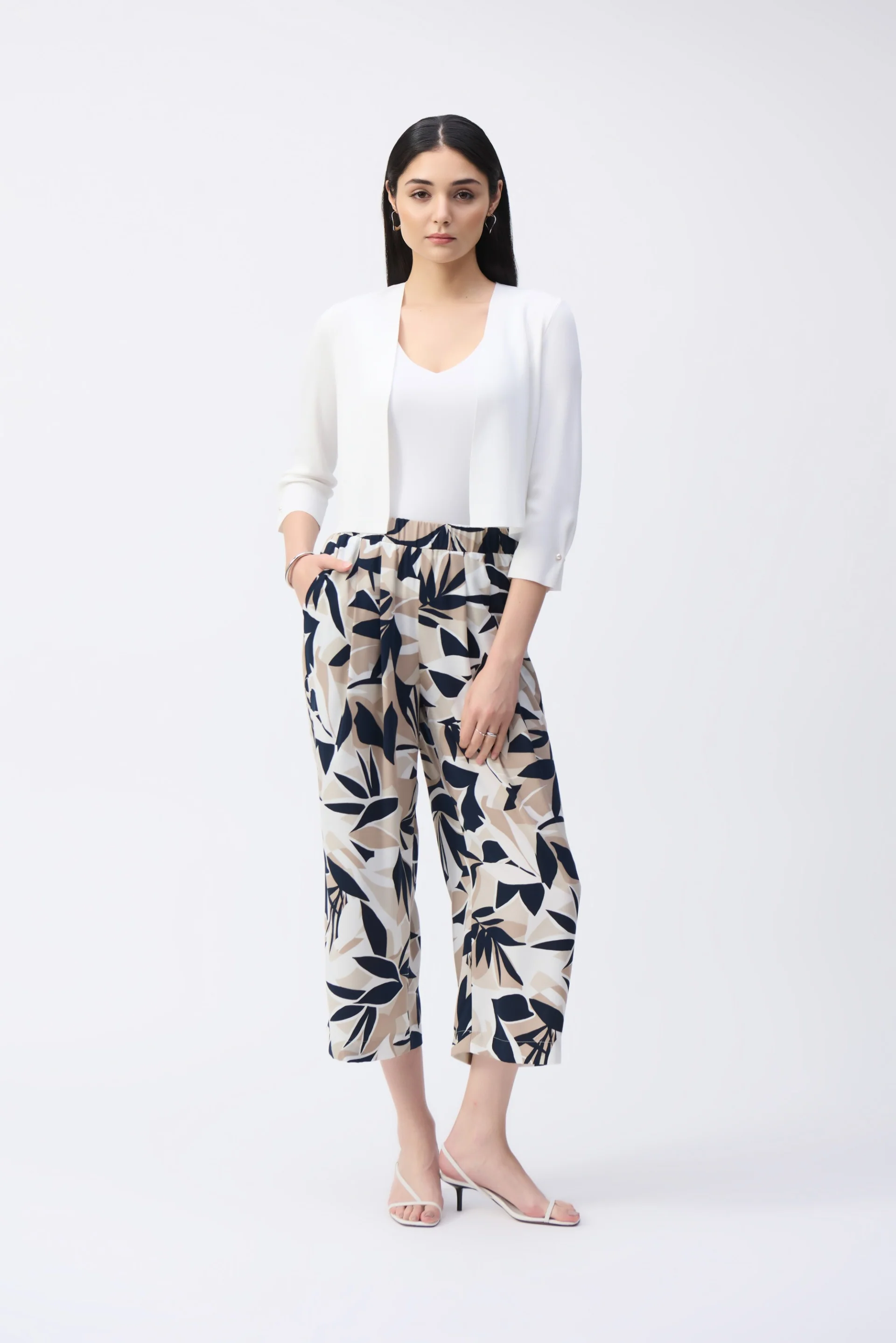Joseph Ribkoff Cropped Cover-Up with Pearl Ornament Style 251900 - Image 4