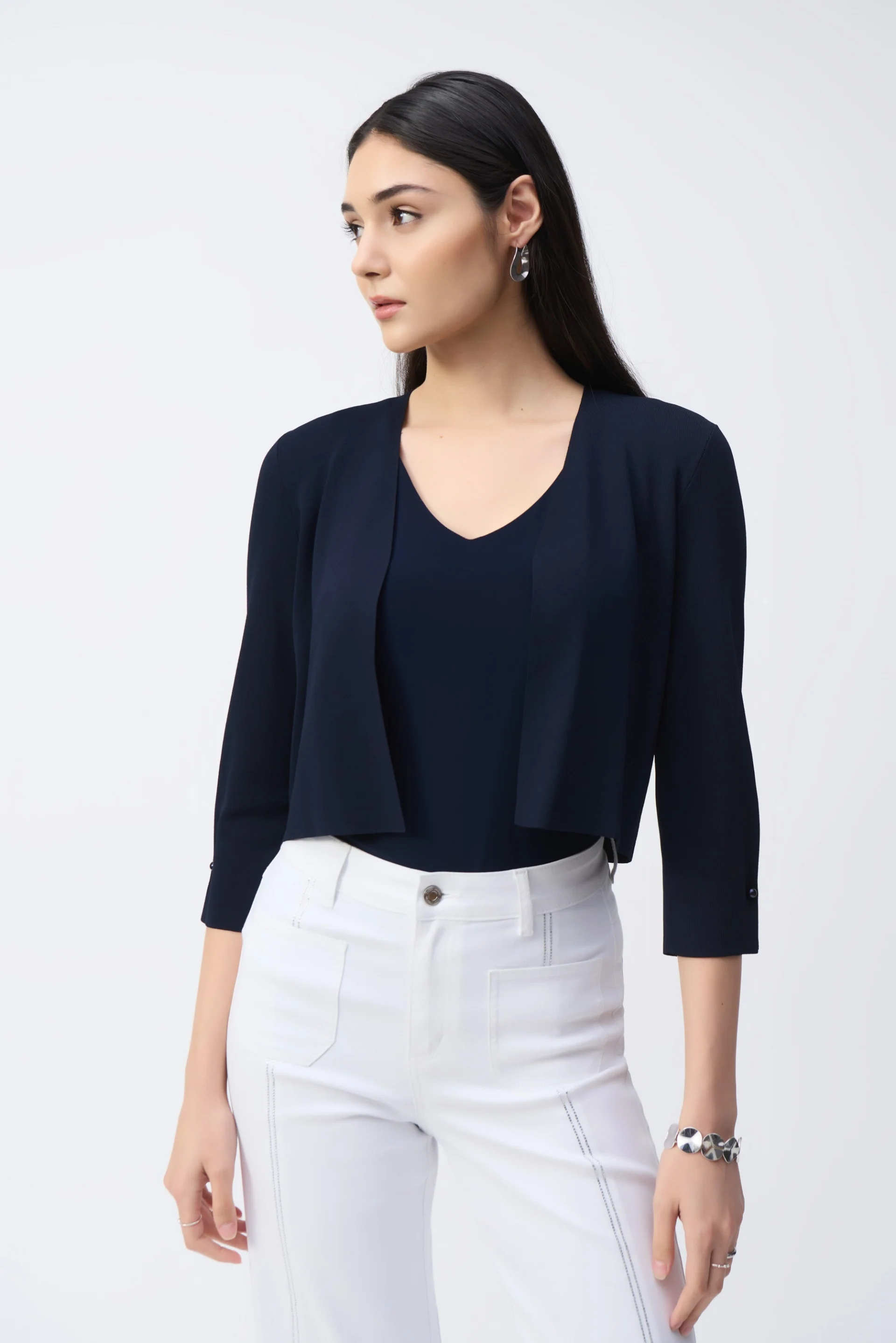 Joseph Ribkoff Cropped Cover-Up with Pearl Ornament Style 251900 - Image 5