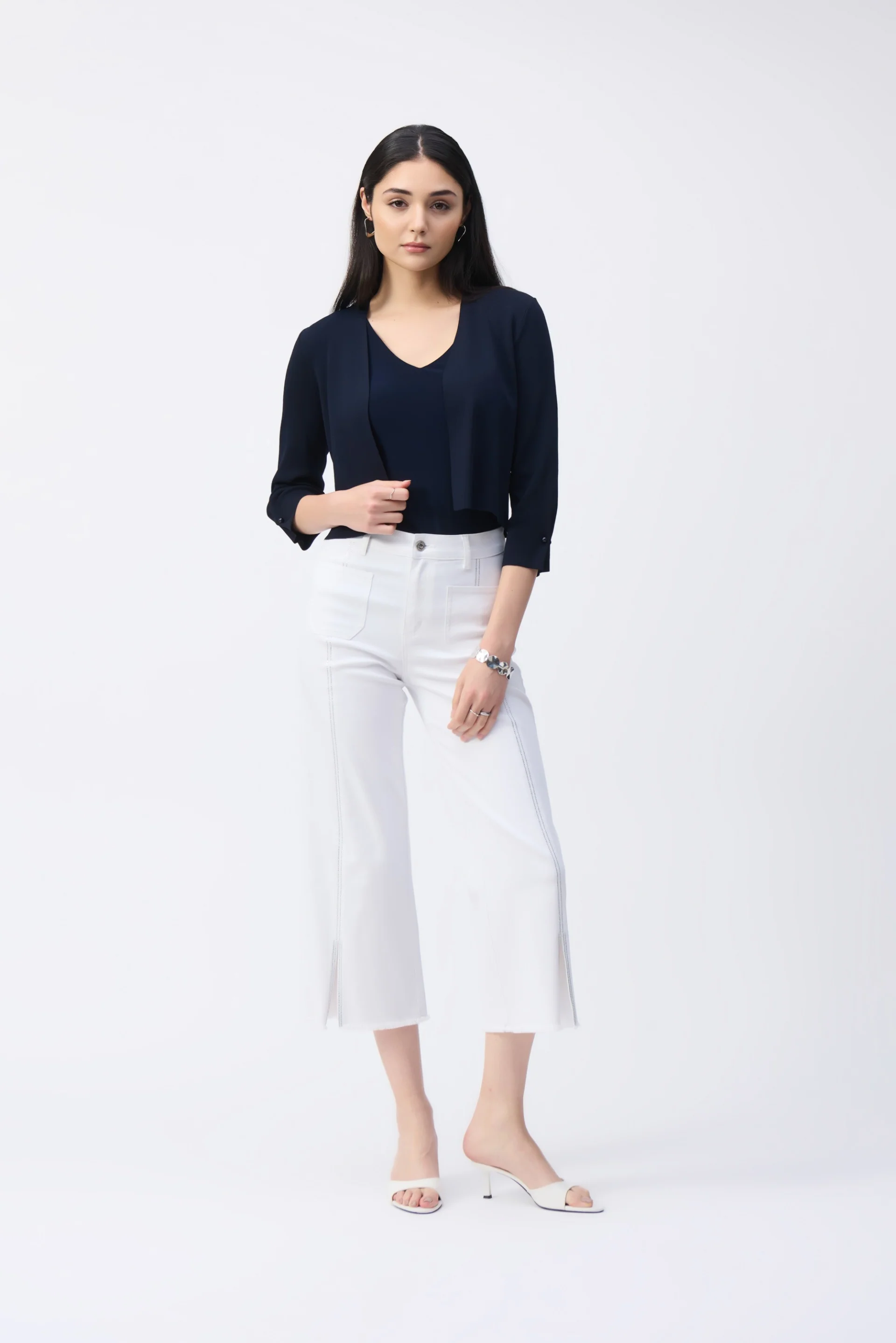 Joseph Ribkoff Cropped Cover-Up with Pearl Ornament Style 251900 - Image 8