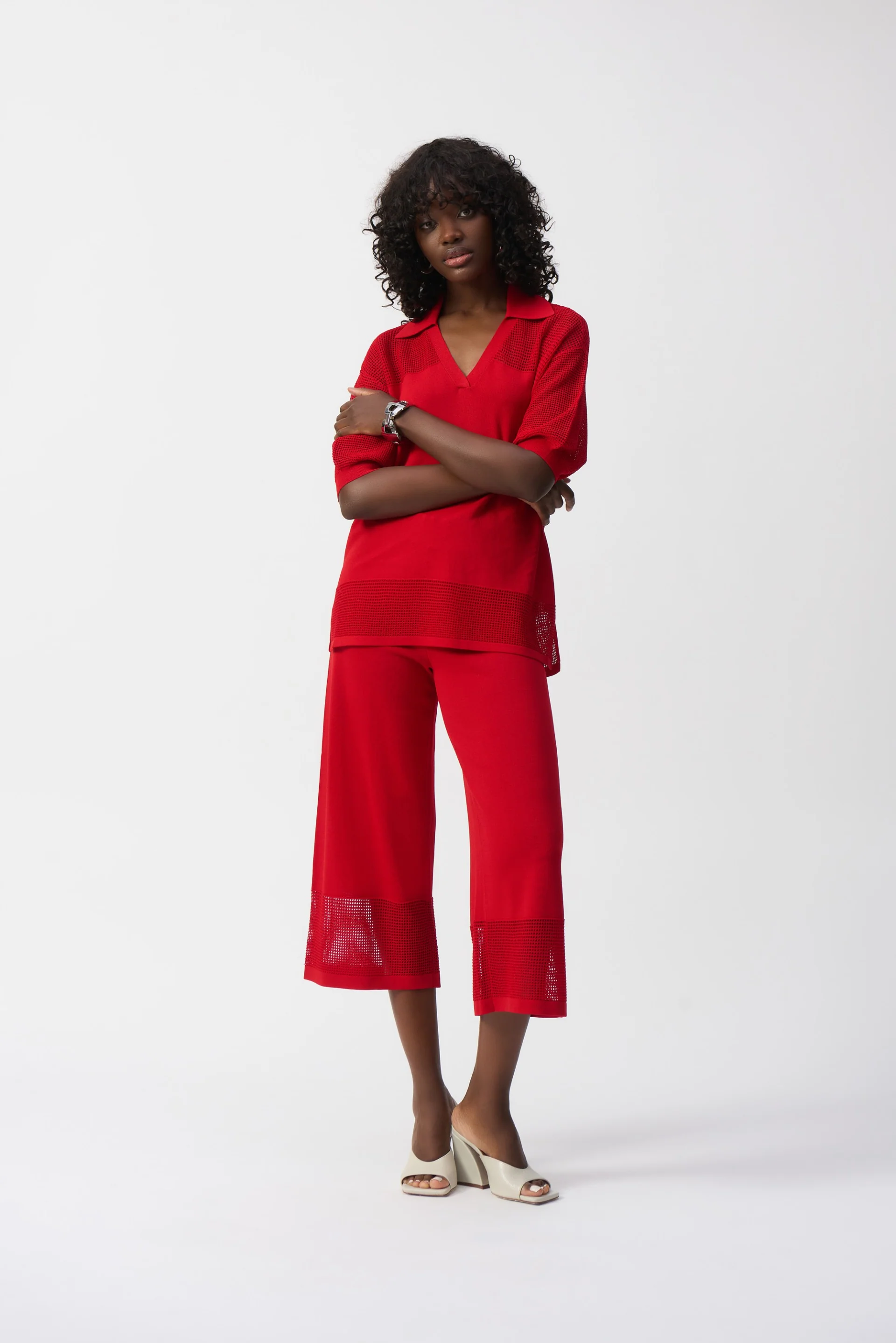 Joseph Ribkoff Culotte Pant with Pointelle Detail Style 251915 - Image 3