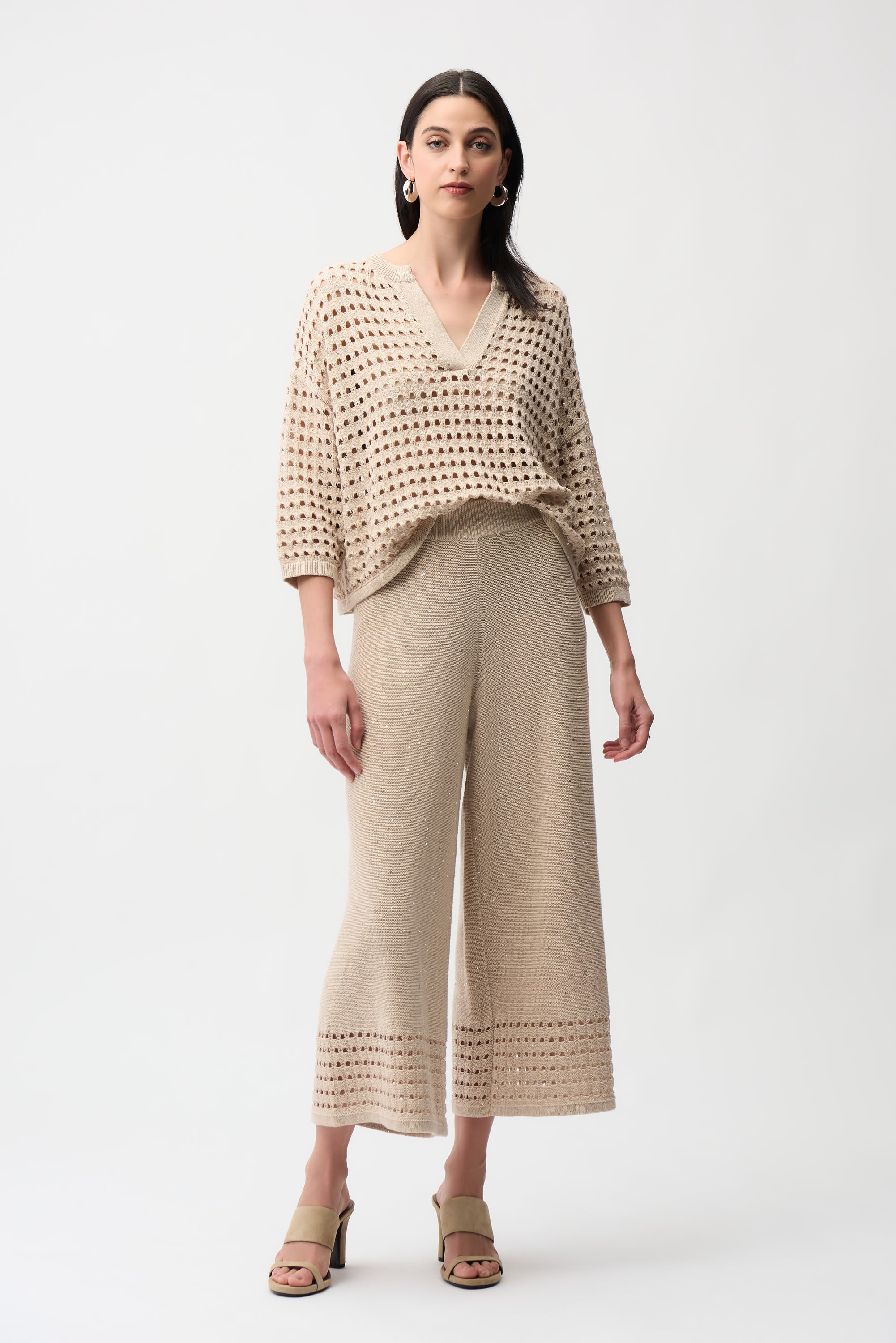 Joseph Ribkoff Culotte Pants With Open Stitch Border Style 261975 - Image 2