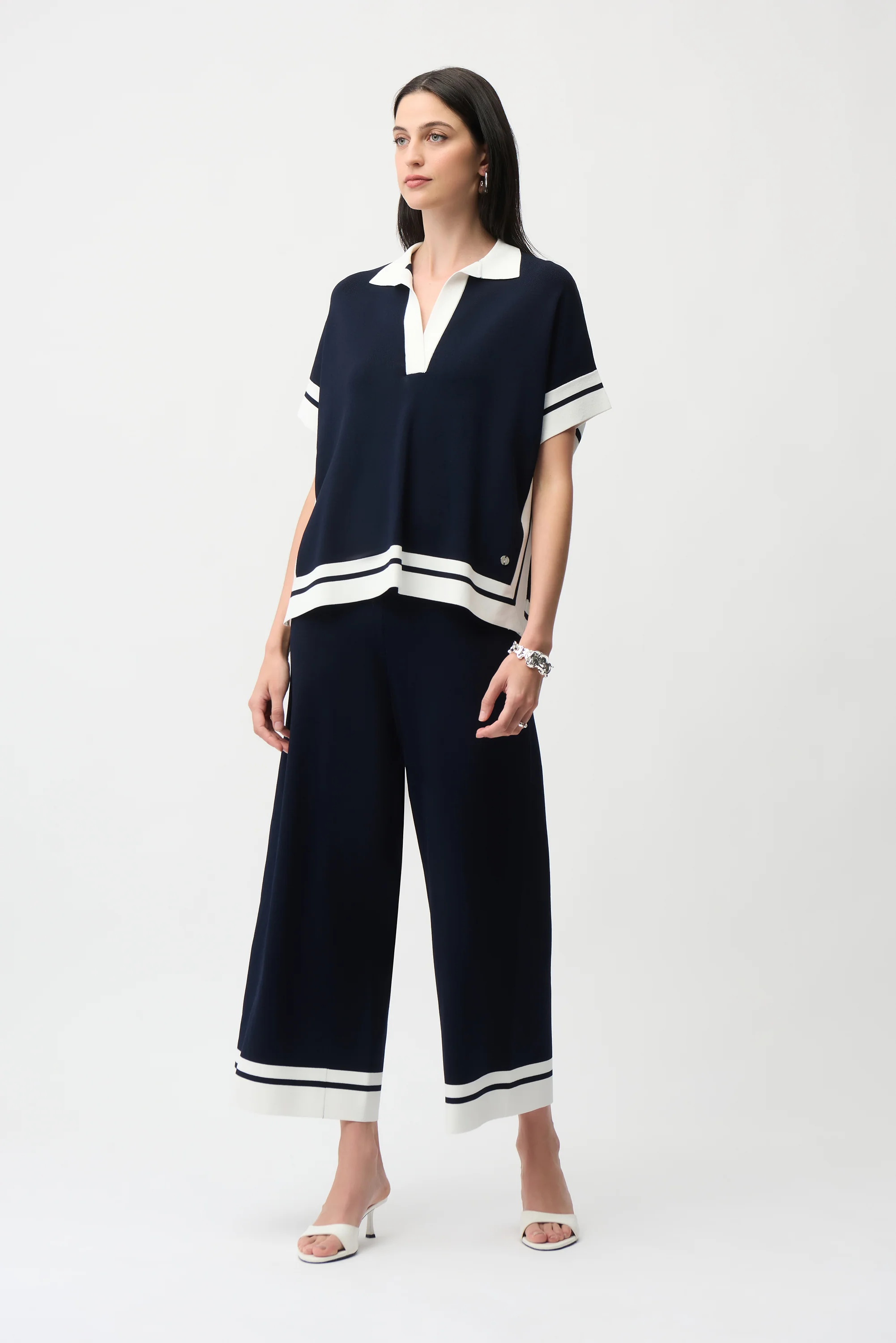Joseph Ribkoff Culotte Pants With Stripe Detail Style 261942 - Image 2