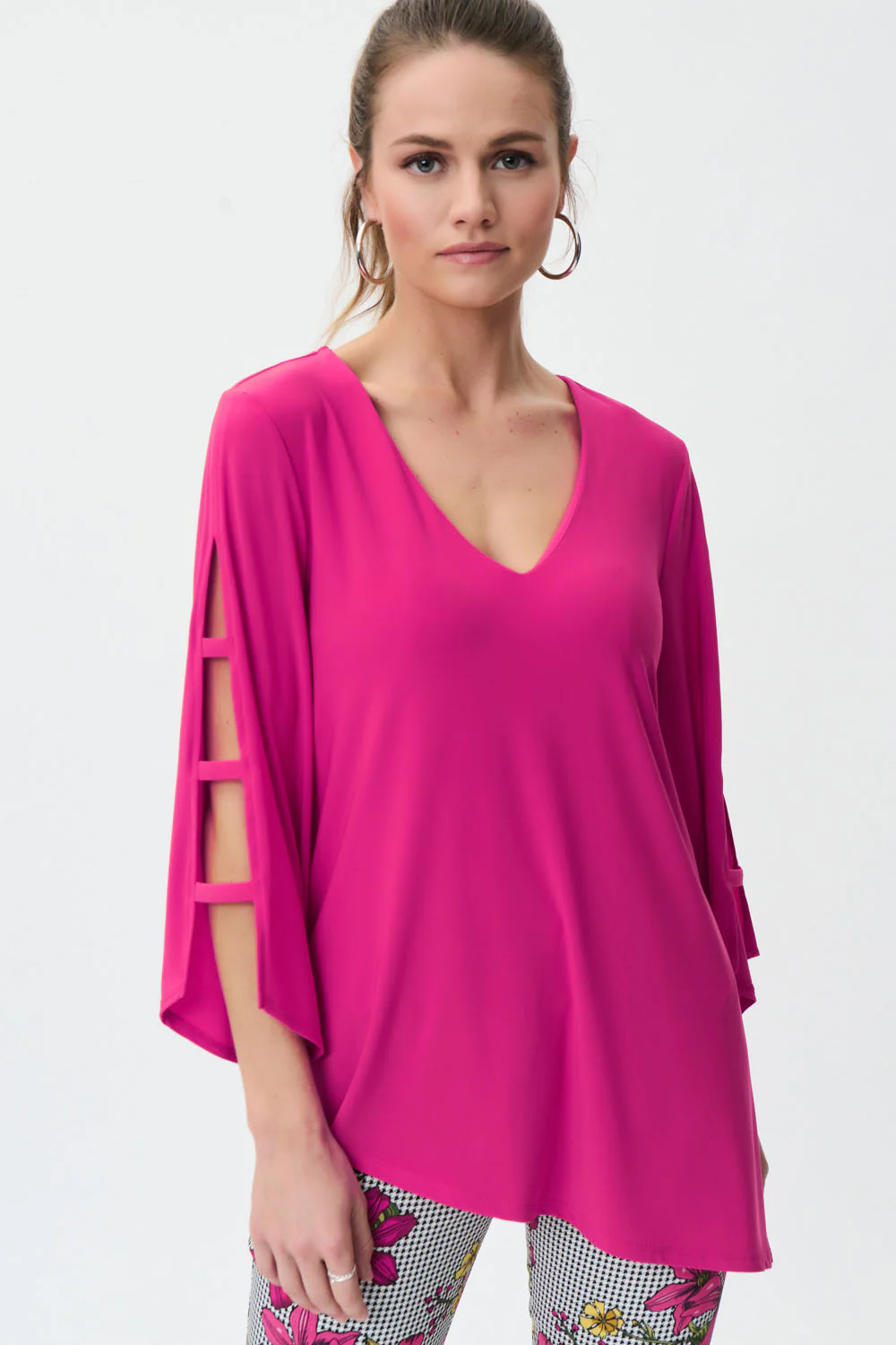 Joseph Ribkoff Dazzle Pink Asymmetrical Cut Flared Tunic Style 231156