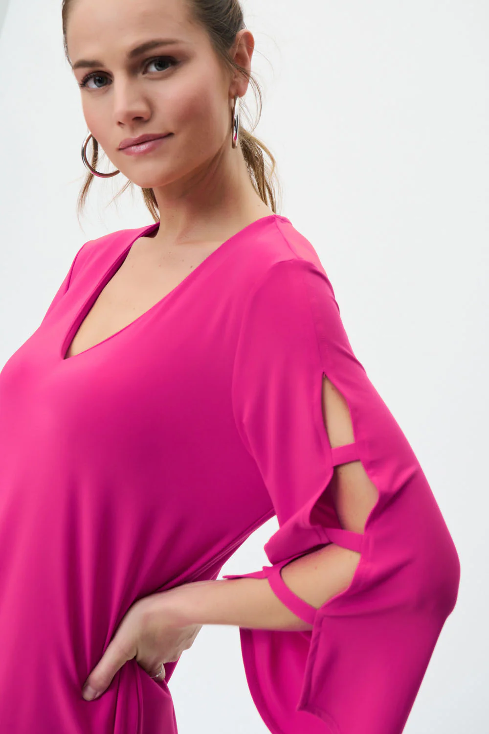 Joseph Ribkoff Dazzle Pink Asymmetrical Cut Flared Tunic Style 231156 - Image 2