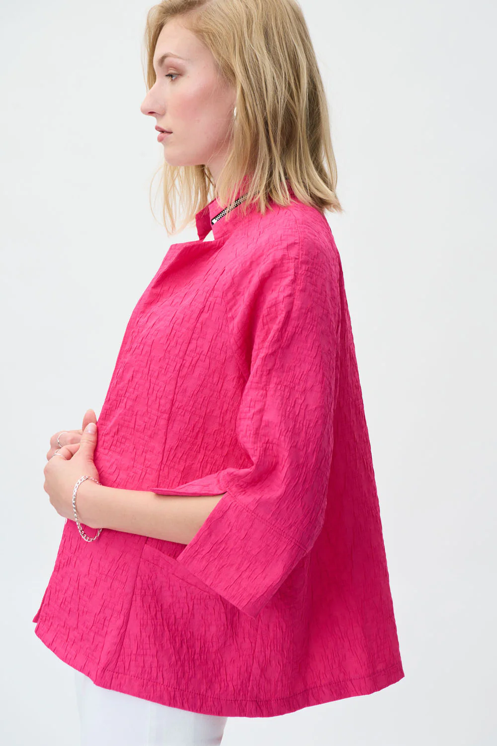 Joseph Ribkoff Dazzle Pink Jacquard Jacket Style 231142 - Image 2