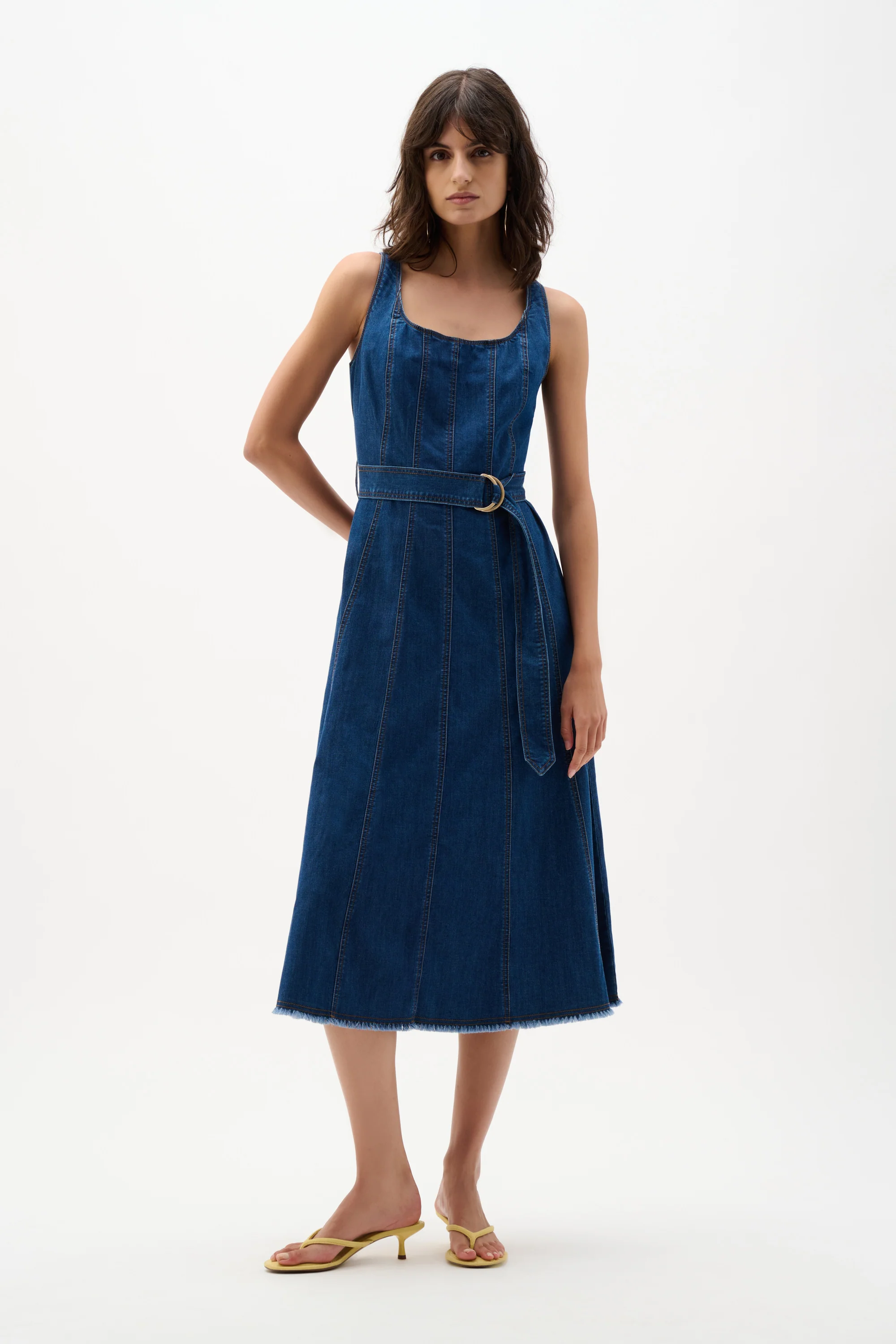 Joseph Ribkoff Denim Fit And Flare Midi Dress With Belt Style 262901 - Image 4