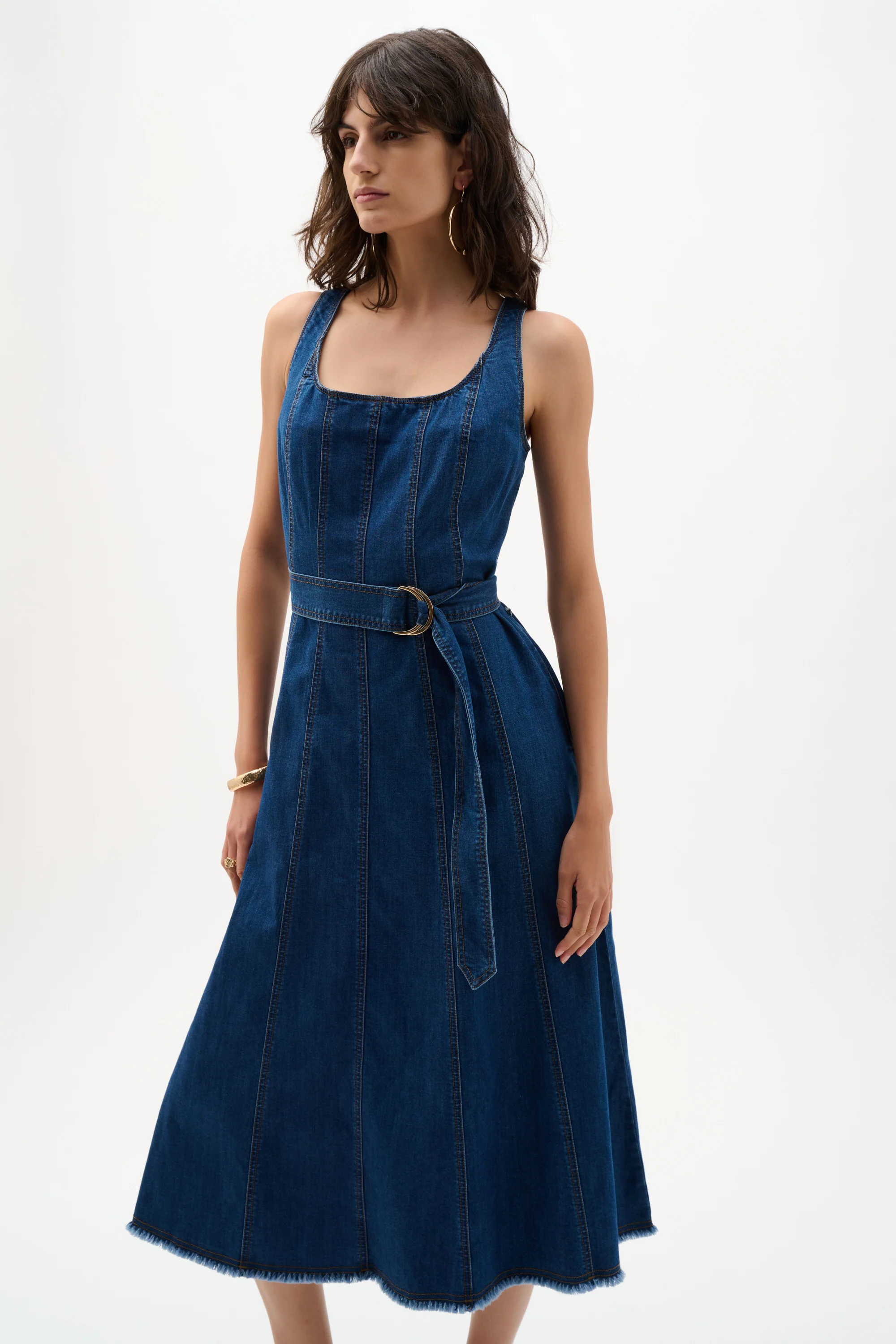 Joseph Ribkoff Denim Fit And Flare Midi Dress With Belt Style 262901 - Image 5
