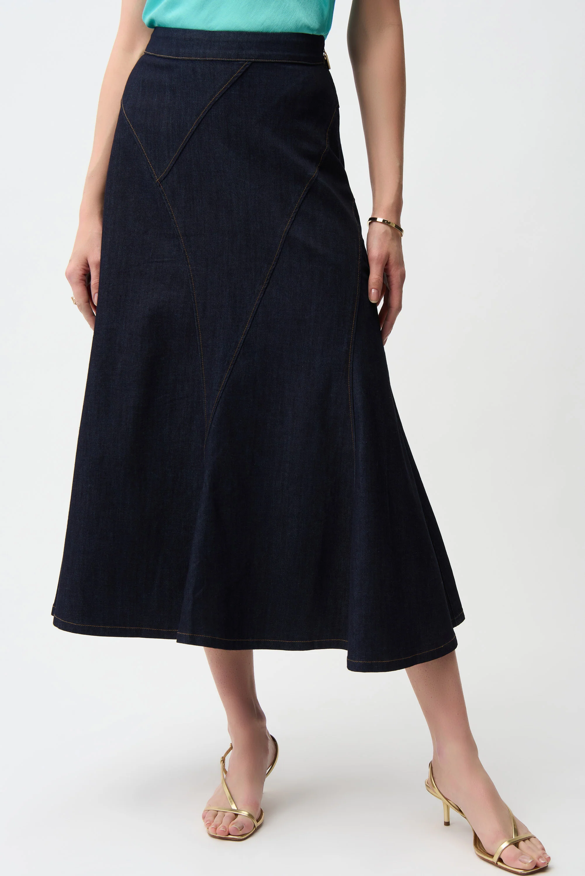Joseph Ribkoff Denim Flare Skirt With Exposed Zipper Style 261969