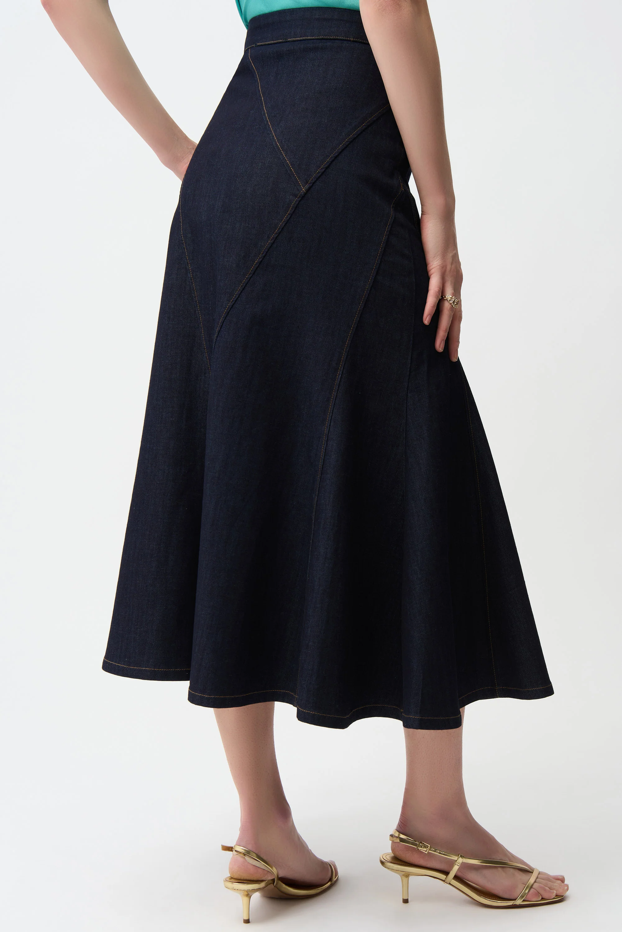 Joseph Ribkoff Denim Flare Skirt With Exposed Zipper Style 261969 - Image 3