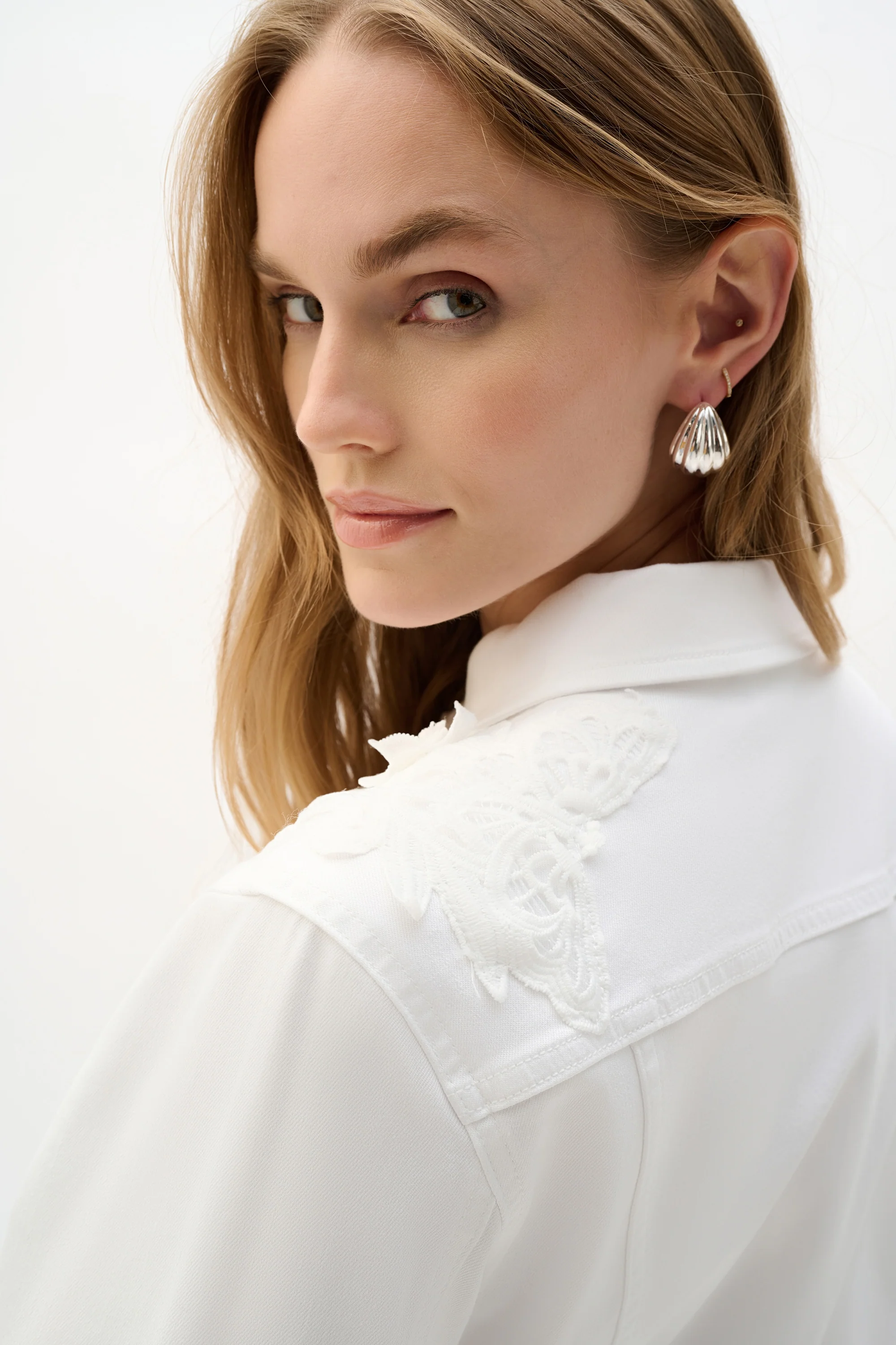 Joseph Ribkoff Denim Jacket With Lace Embroidery Style 262916 - Image 4