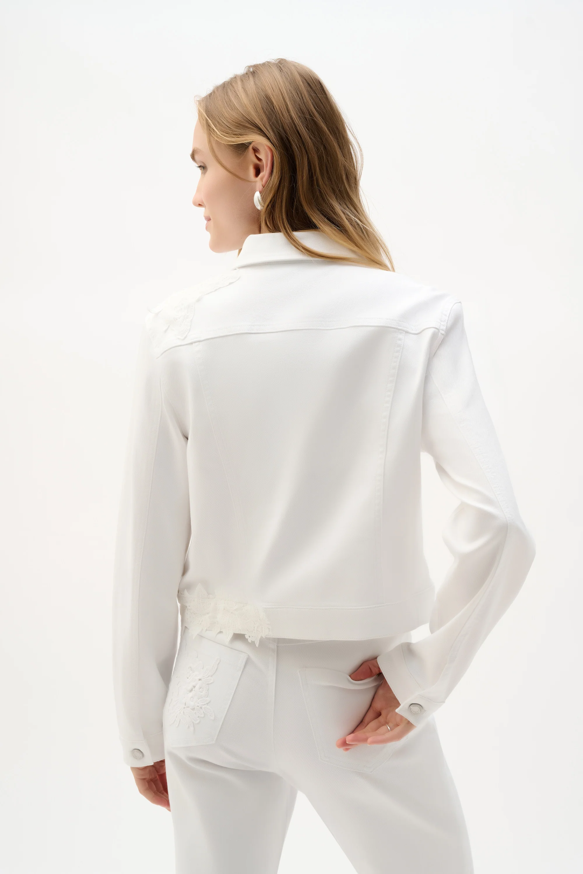 Joseph Ribkoff Denim Jacket With Lace Embroidery Style 262916 - Image 5