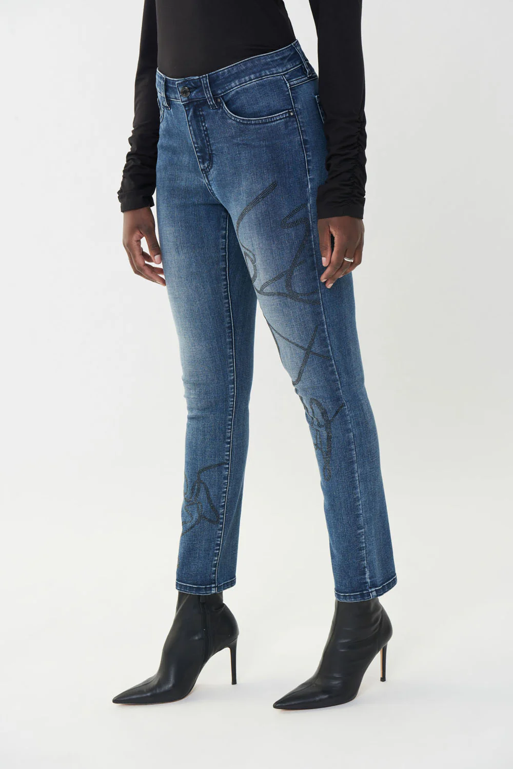Joseph Ribkoff Denim Medium Blue Embellished Front Jeans Style 223935 - Image 2