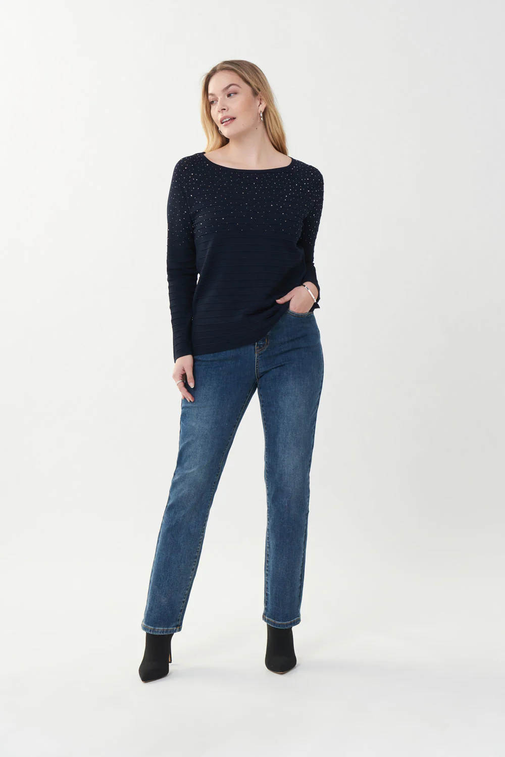 Joseph Ribkoff Denim Medium Blue Embellished Pocket Jeans Style 223927