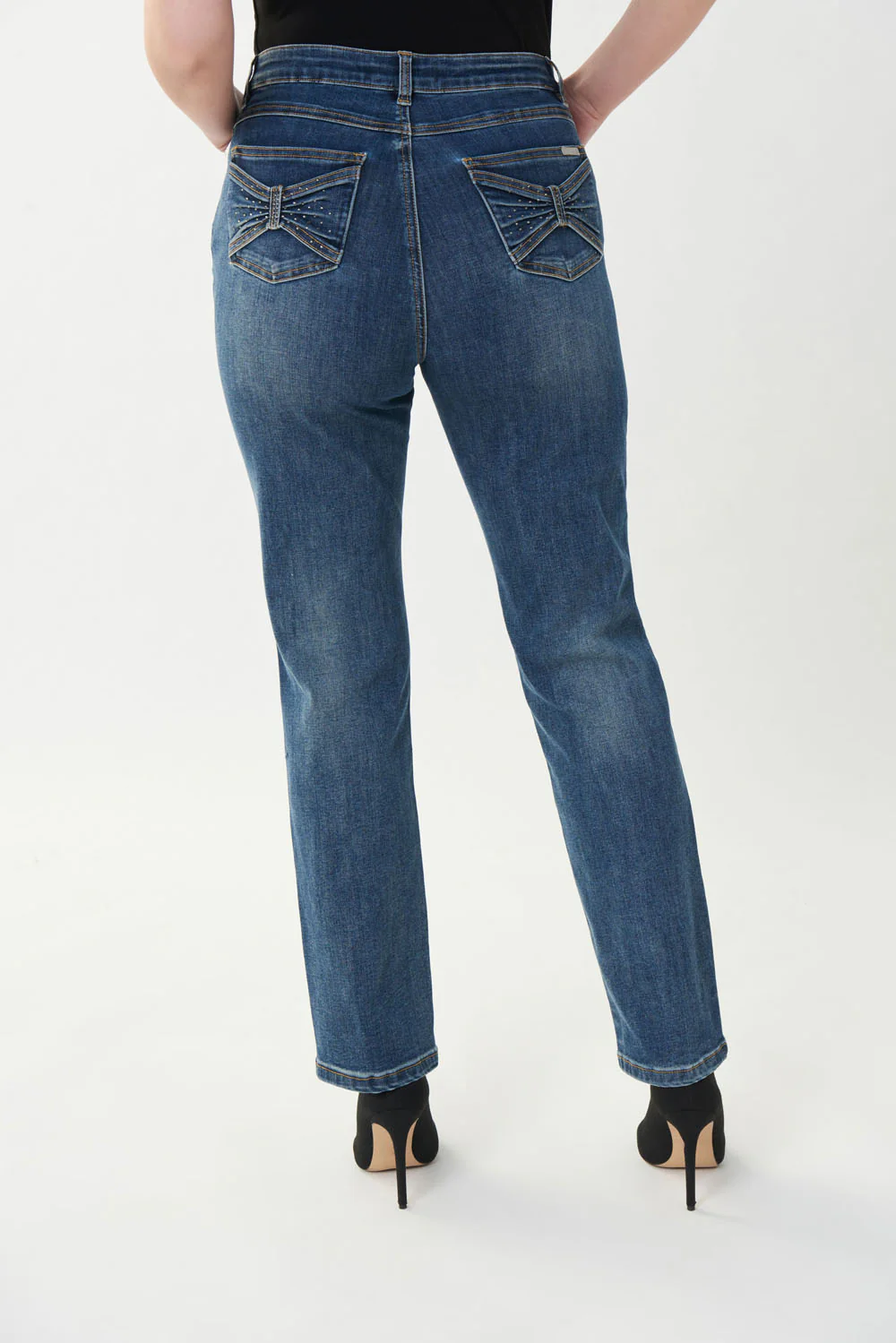Joseph Ribkoff Denim Medium Blue Embellished Pocket Jeans Style 223927 - Image 3