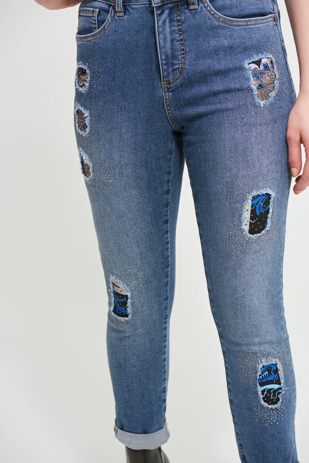 Joseph Ribkoff Denim Medium Blue Patchwork Jeans Style 213980 - Image 3