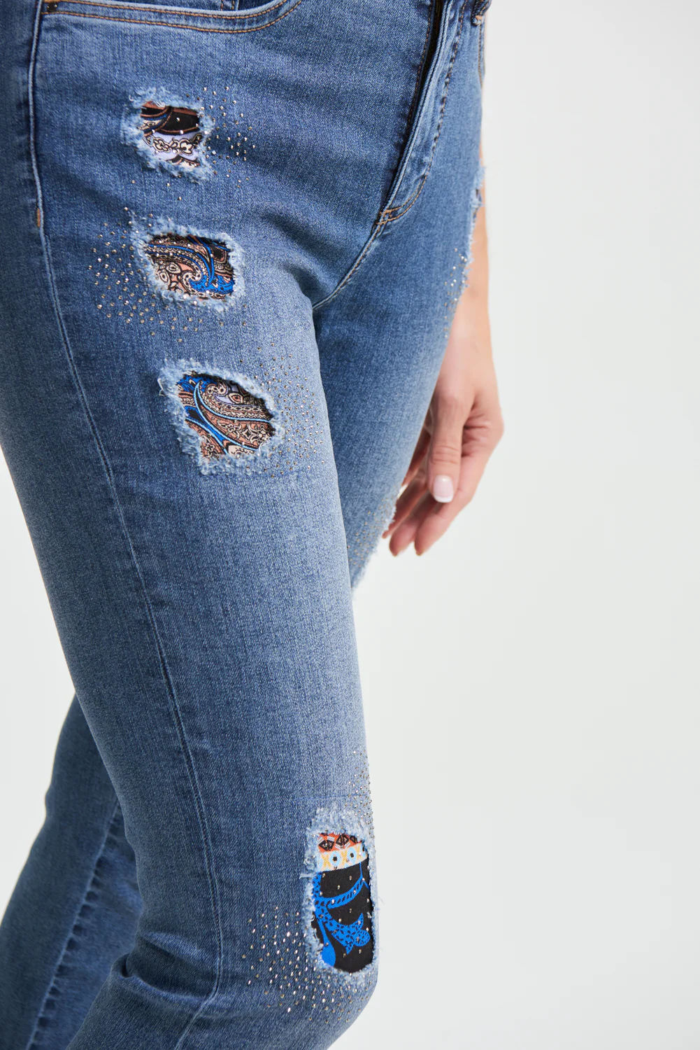 Joseph Ribkoff Denim Medium Blue Patchwork Jeans Style 213980 - Image 4