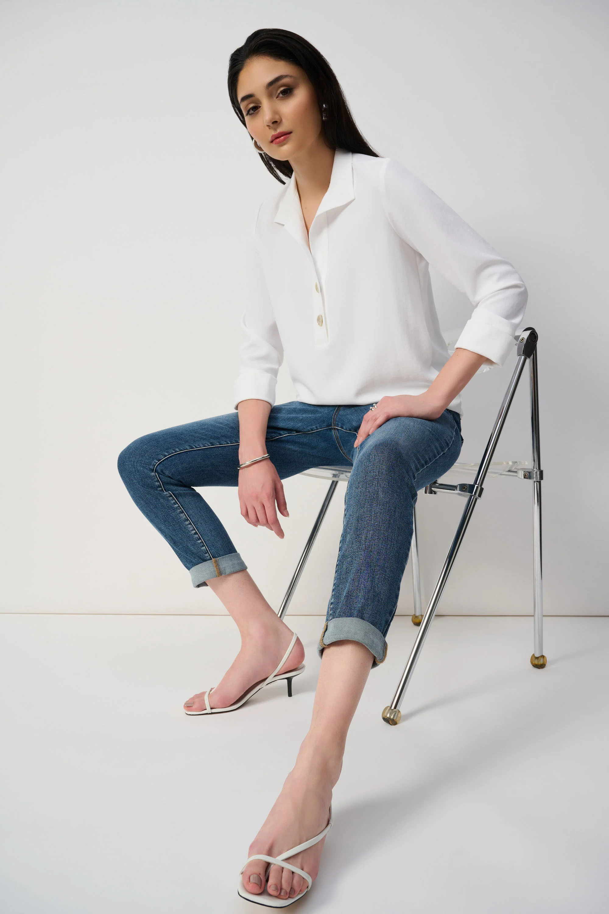 Joseph Ribkoff Slim Fit Cropped Jeans With Rolled Hem Style 213942S25 - Image 3