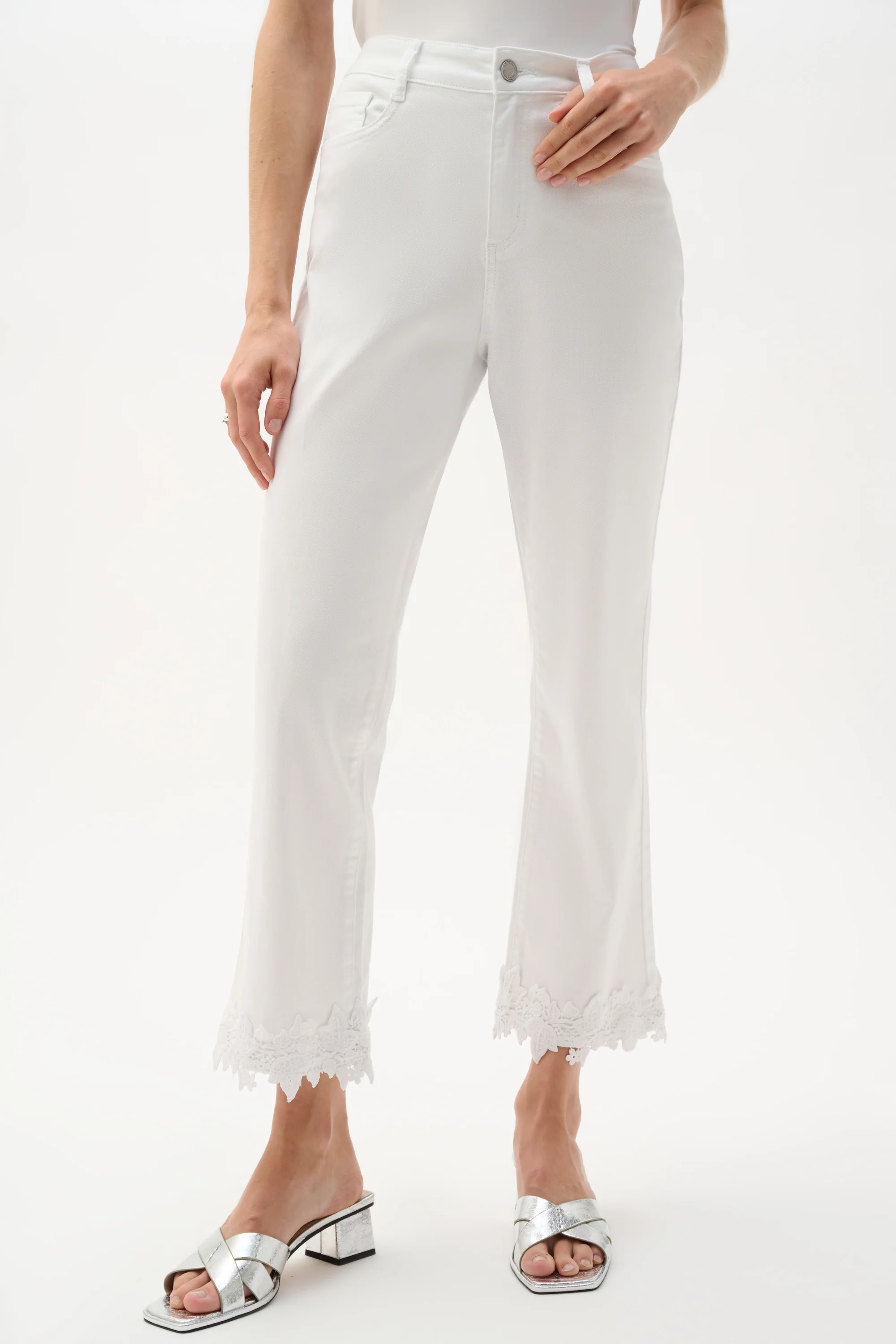 Joseph Ribkoff Denim Straight Crop Jeans With Lace Appliqué Style 262938