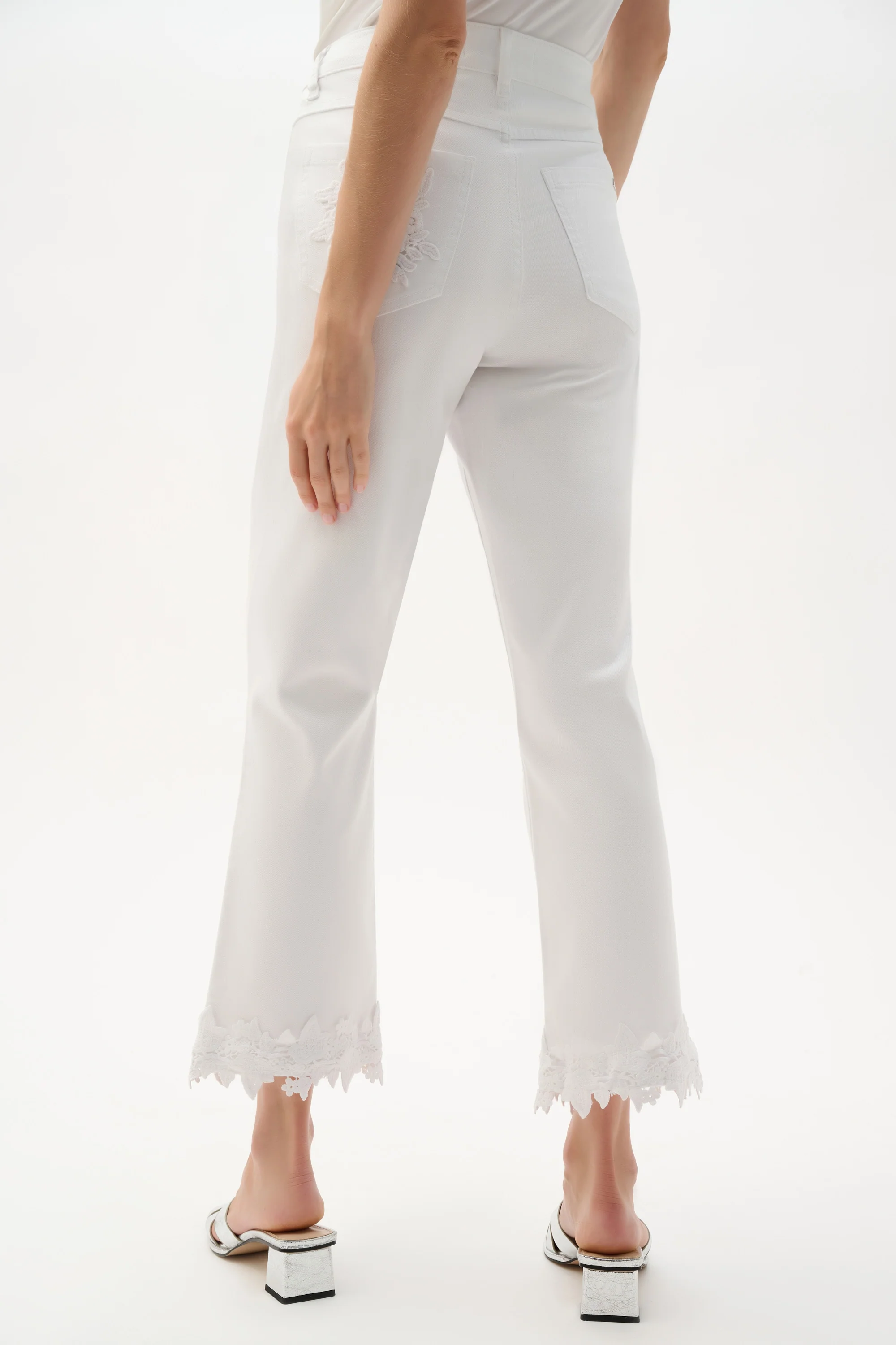 Joseph Ribkoff Denim Straight Crop Jeans With Lace Appliqué Style 262938 - Image 4