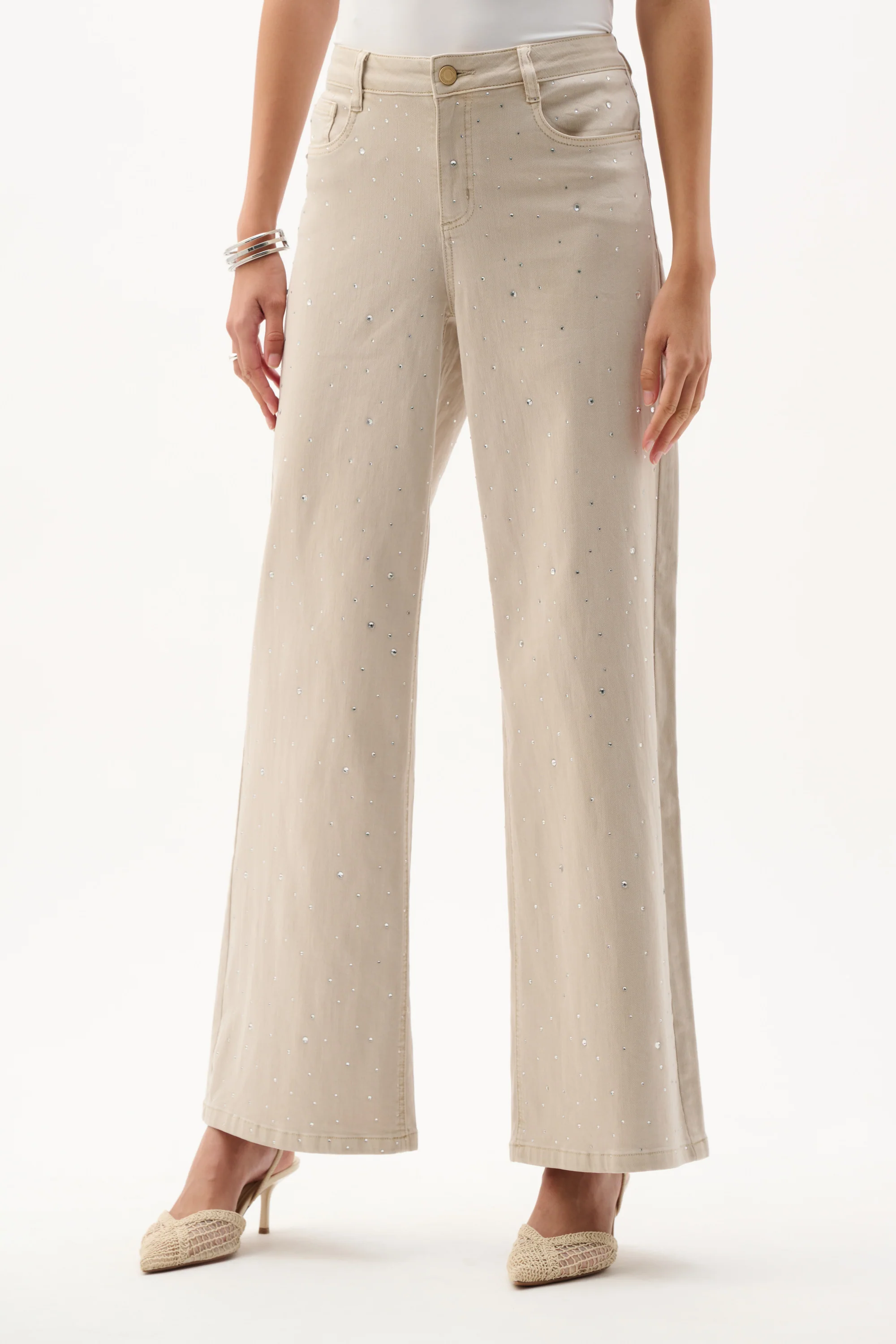 Joseph Ribkoff Denim Wide Leg Jeans With Rhinestones Style 262940