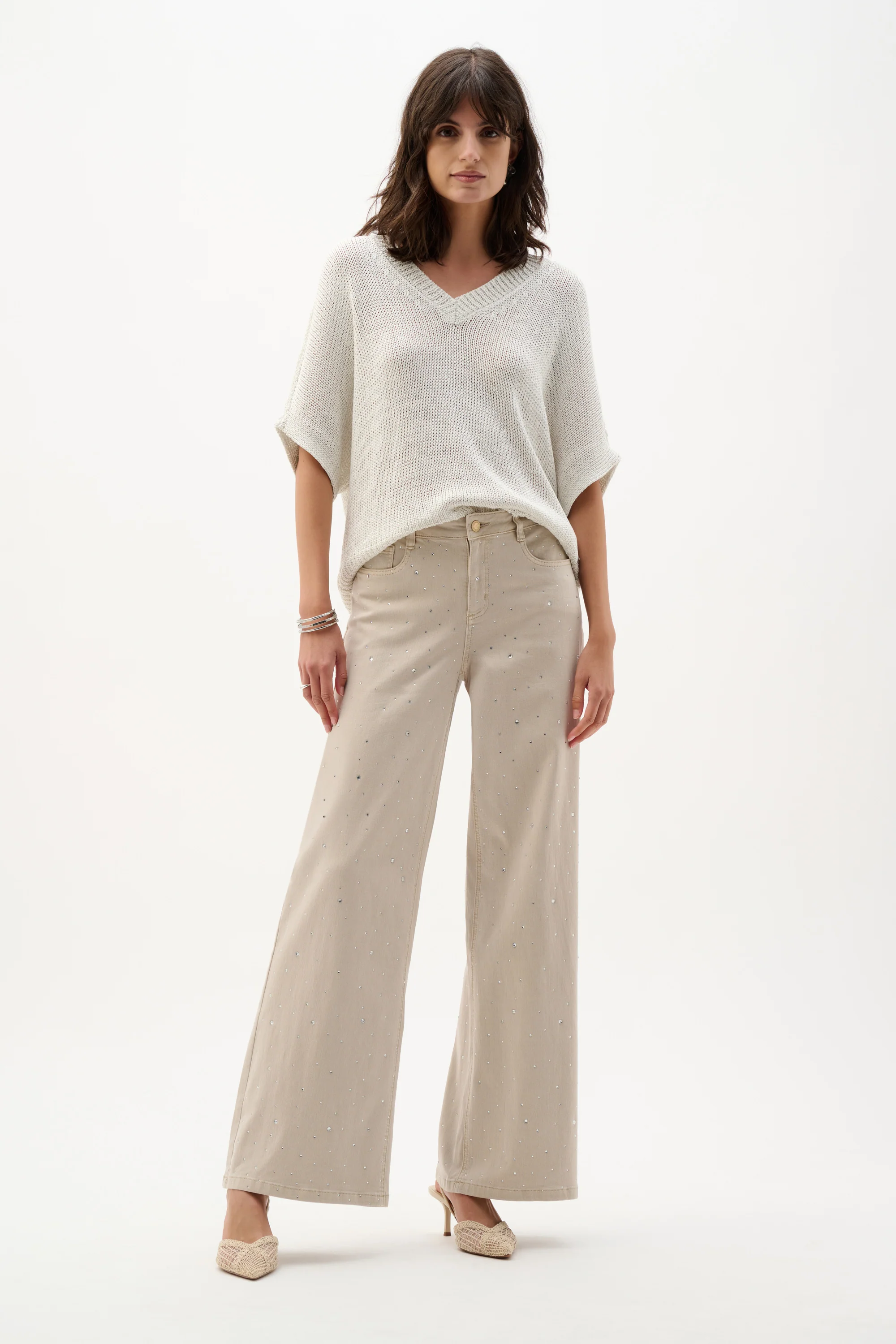 Joseph Ribkoff Denim Wide Leg Jeans With Rhinestones Style 262940 - Image 3