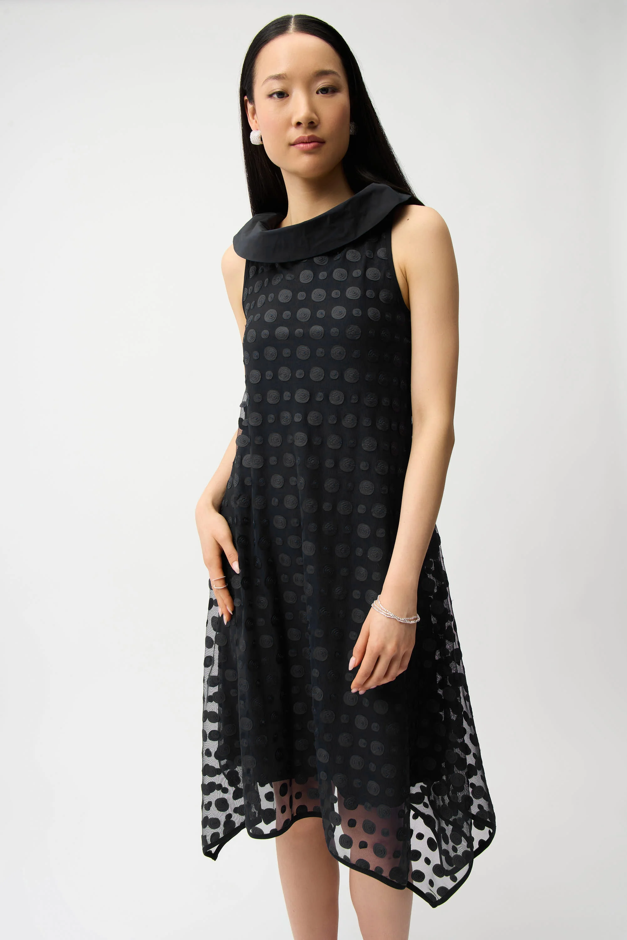 Joseph Ribkoff Dot Embroidered Mesh Handkerchief Dress Style 261299 - Image 2