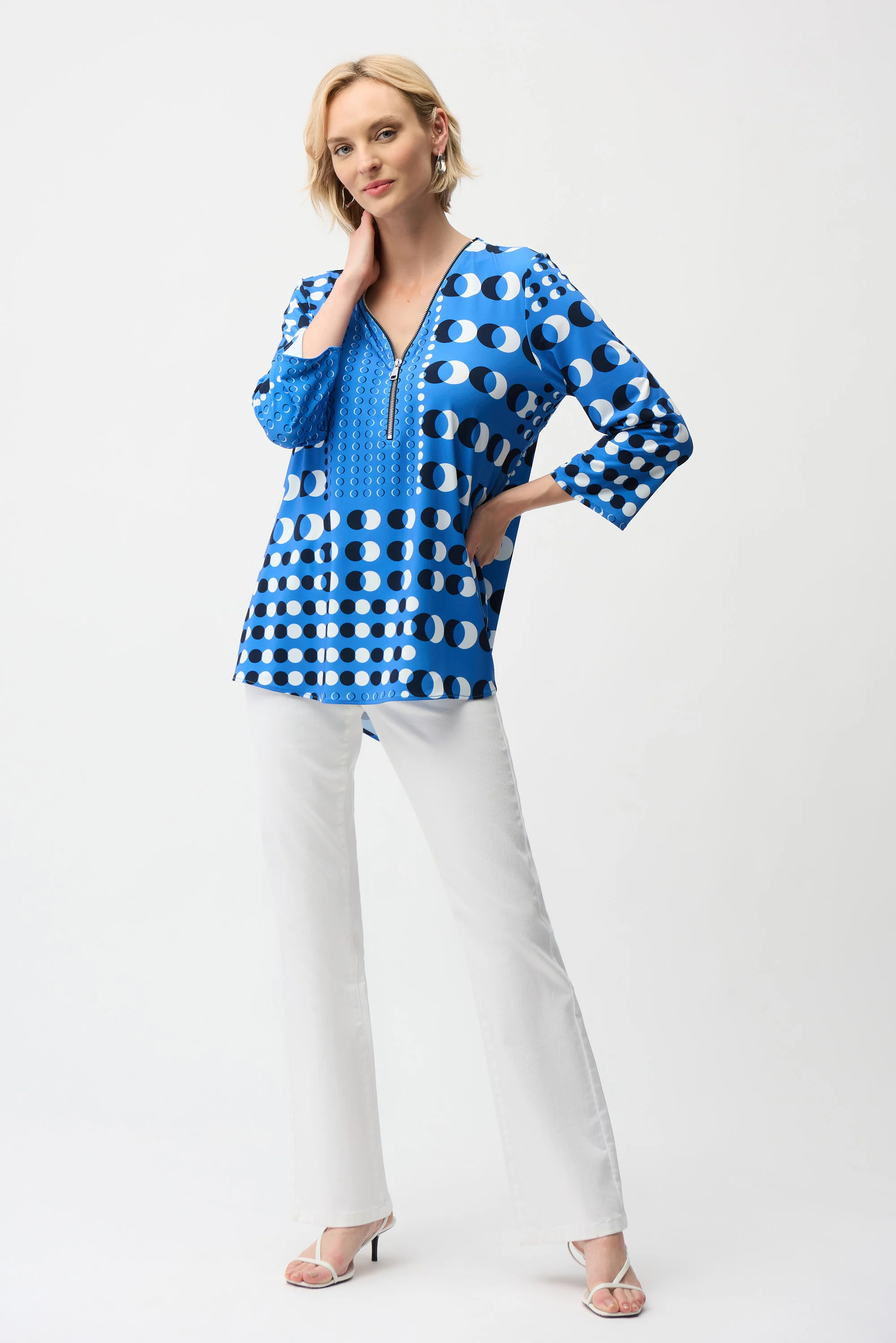 Joseph Ribkoff Dot Print Fit and Flare Tunic With Zipper Style 261288 - Image 2