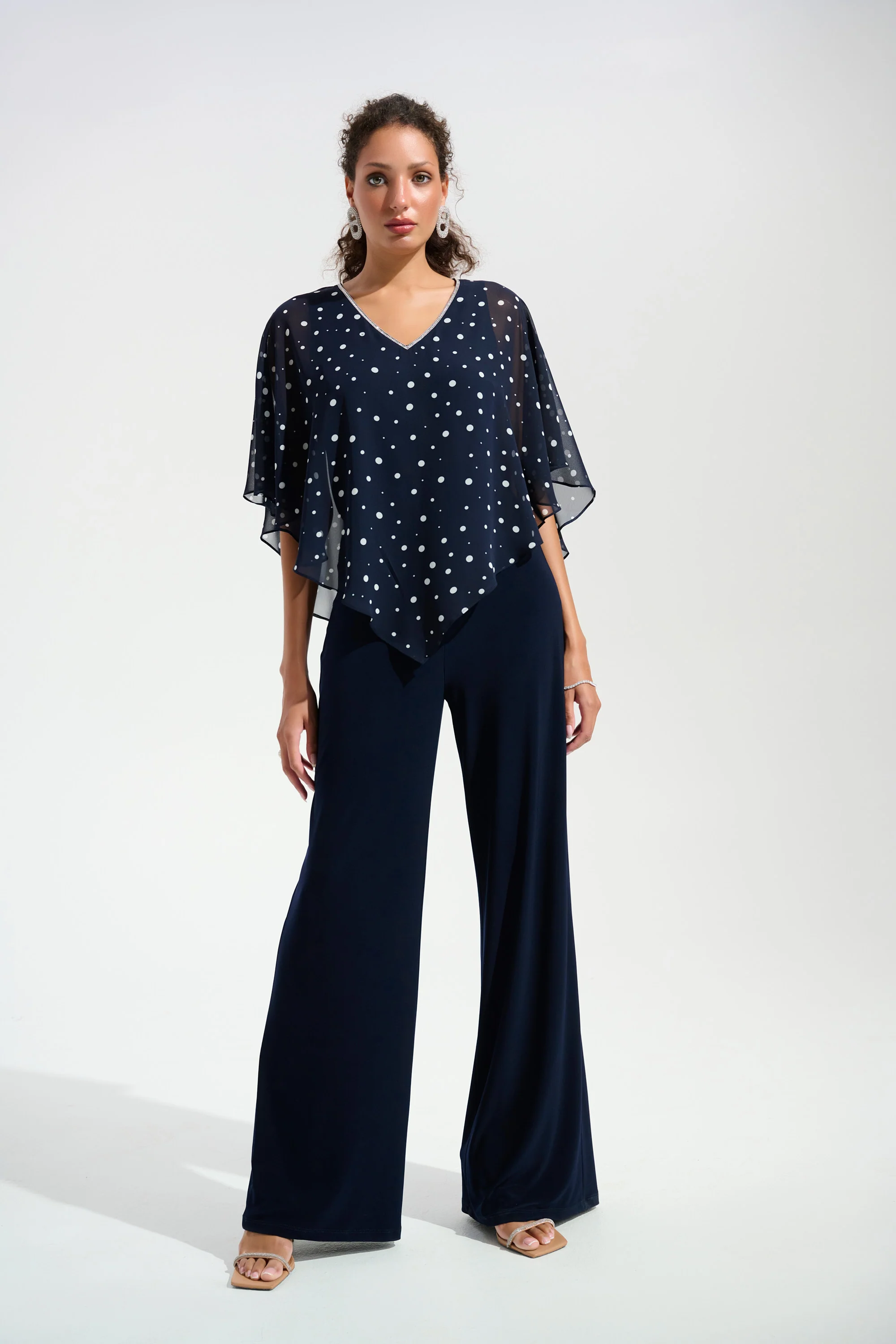 Joseph Ribkoff Dot Print Poncho Top With Rhinestones Trim Style 261766 - Image 2