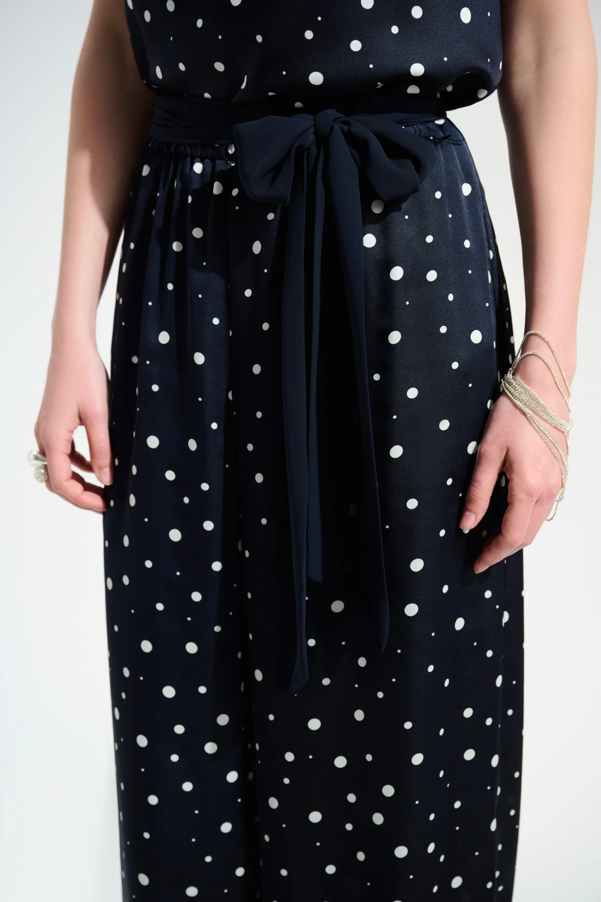 Joseph Ribkoff Dot Print Wide Leg Pants With Contrast Sash Style 261772 - Image 4