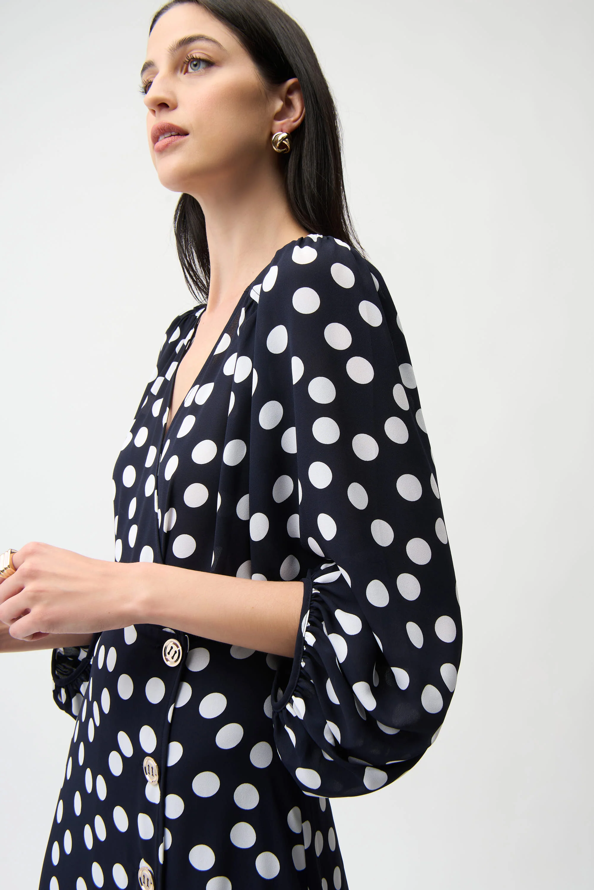 Joseph Ribkoff Dot Print Wrap Dress With Puff Sleeves Style 261901 - Image 2