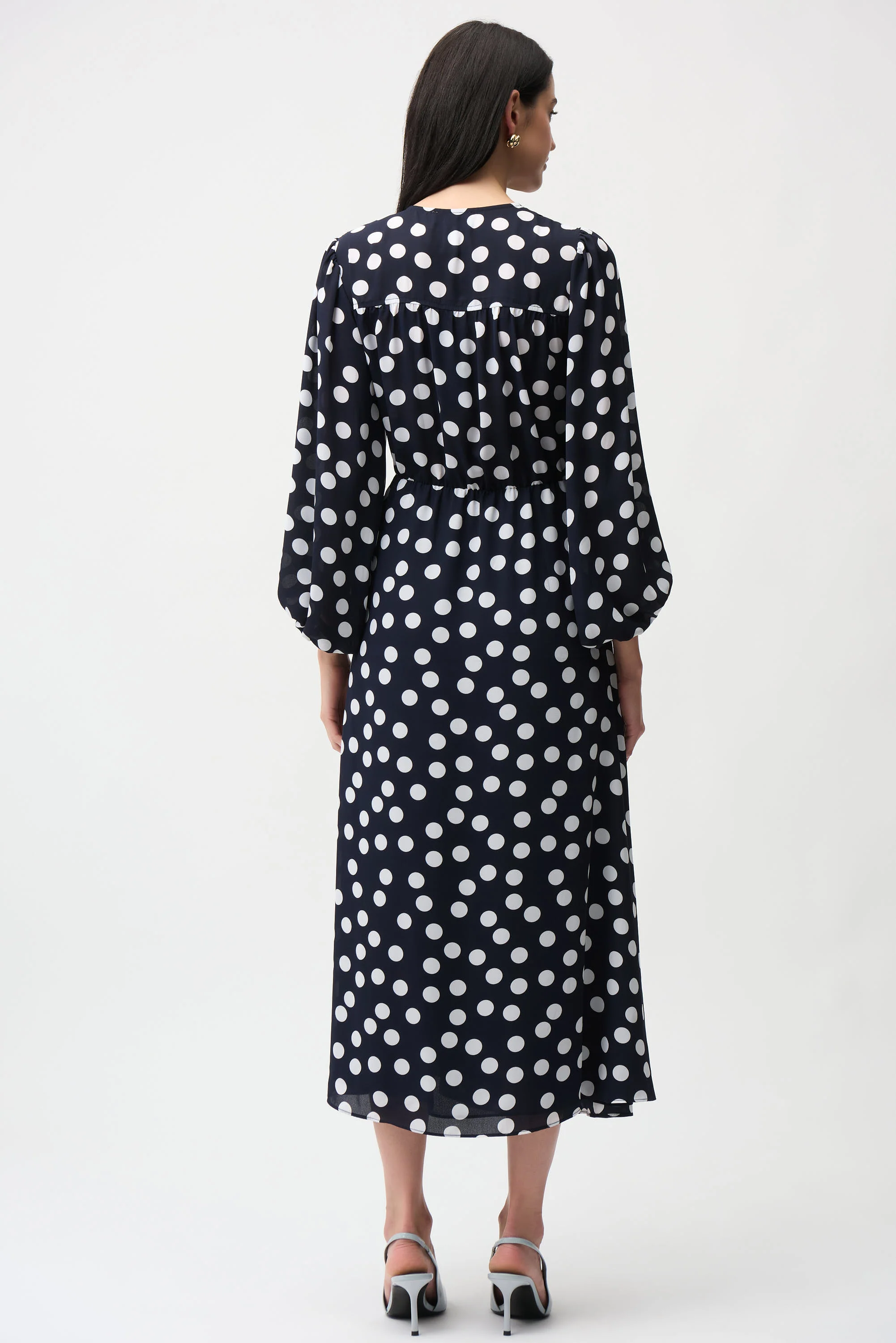 Joseph Ribkoff Dot Print Wrap Dress With Puff Sleeves Style 261901 - Image 3