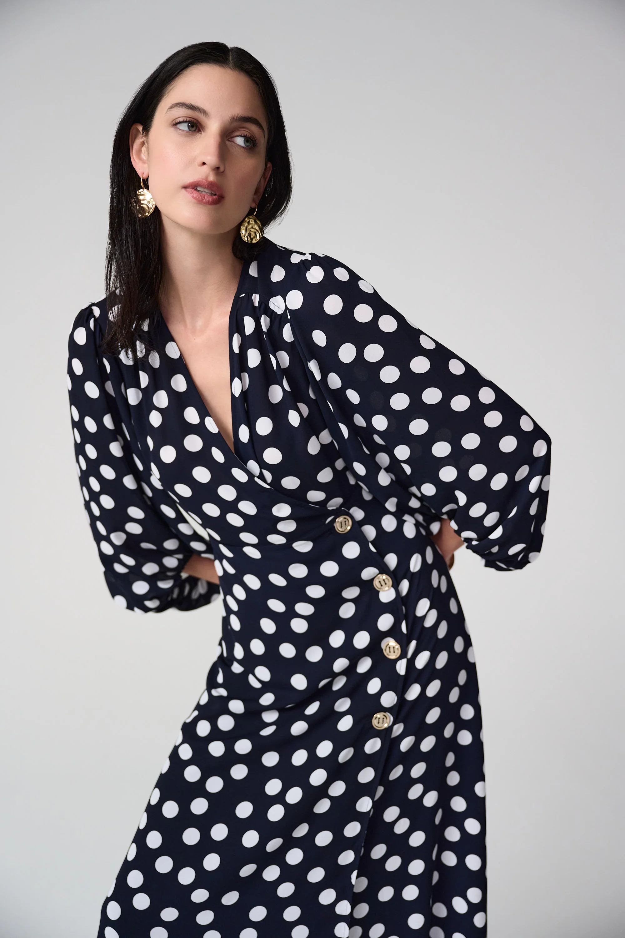 Joseph Ribkoff Dot Print Wrap Dress With Puff Sleeves Style 261901 - Image 5