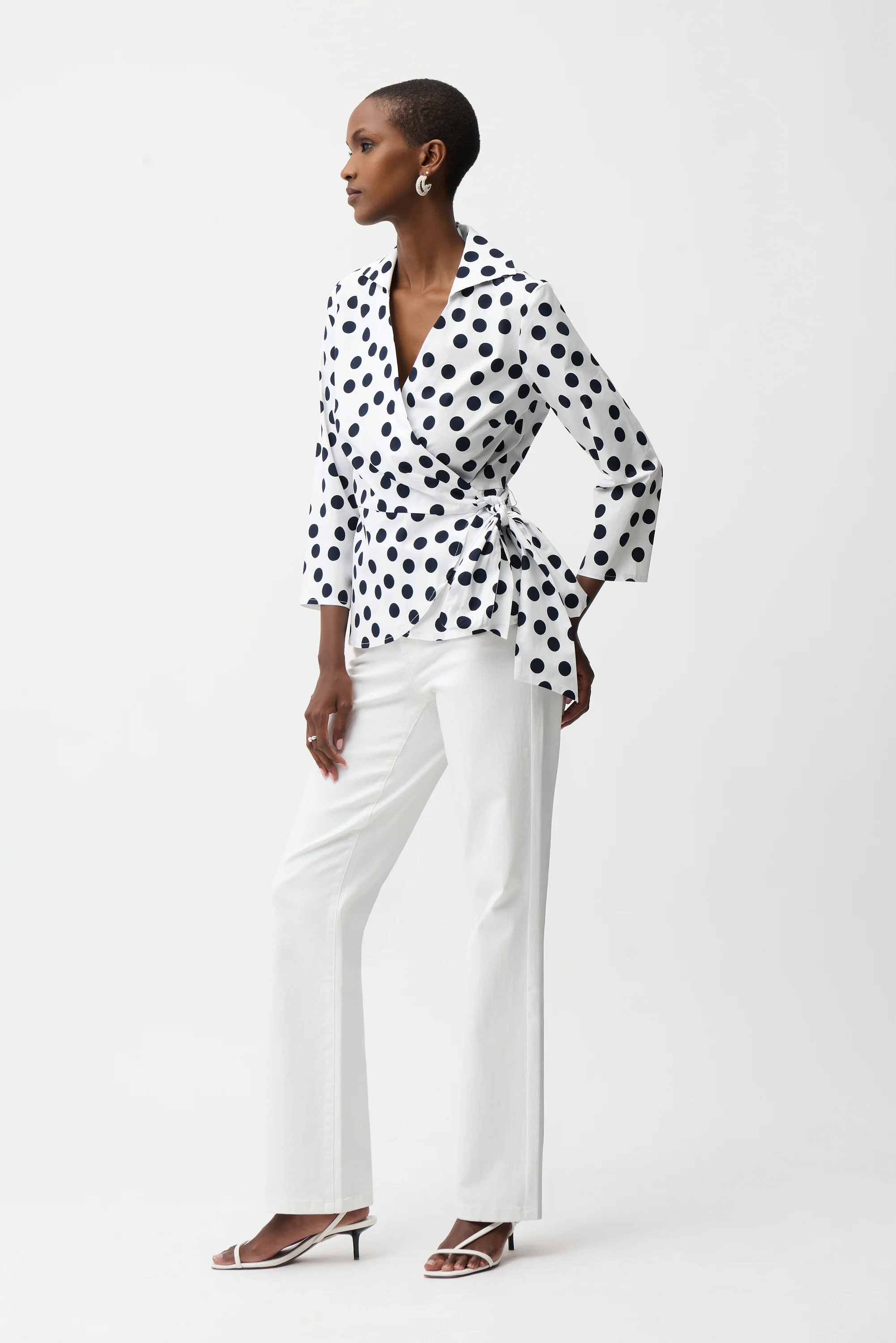 Joseph Ribkoff Dot Print Wrap Top With Sash Style 261118 - Image 2