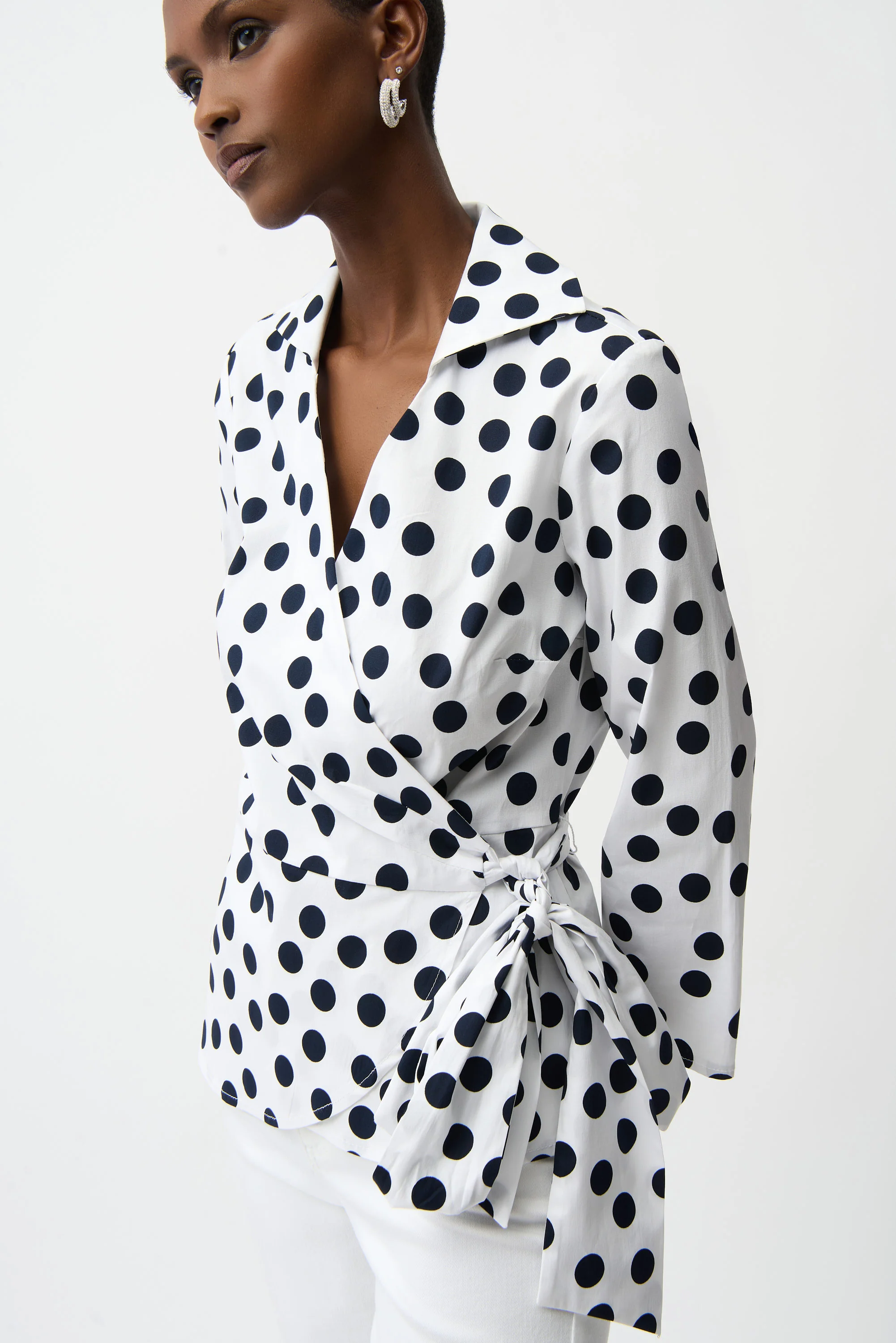 Joseph Ribkoff Dot Print Wrap Top With Sash Style 261118 - Image 3