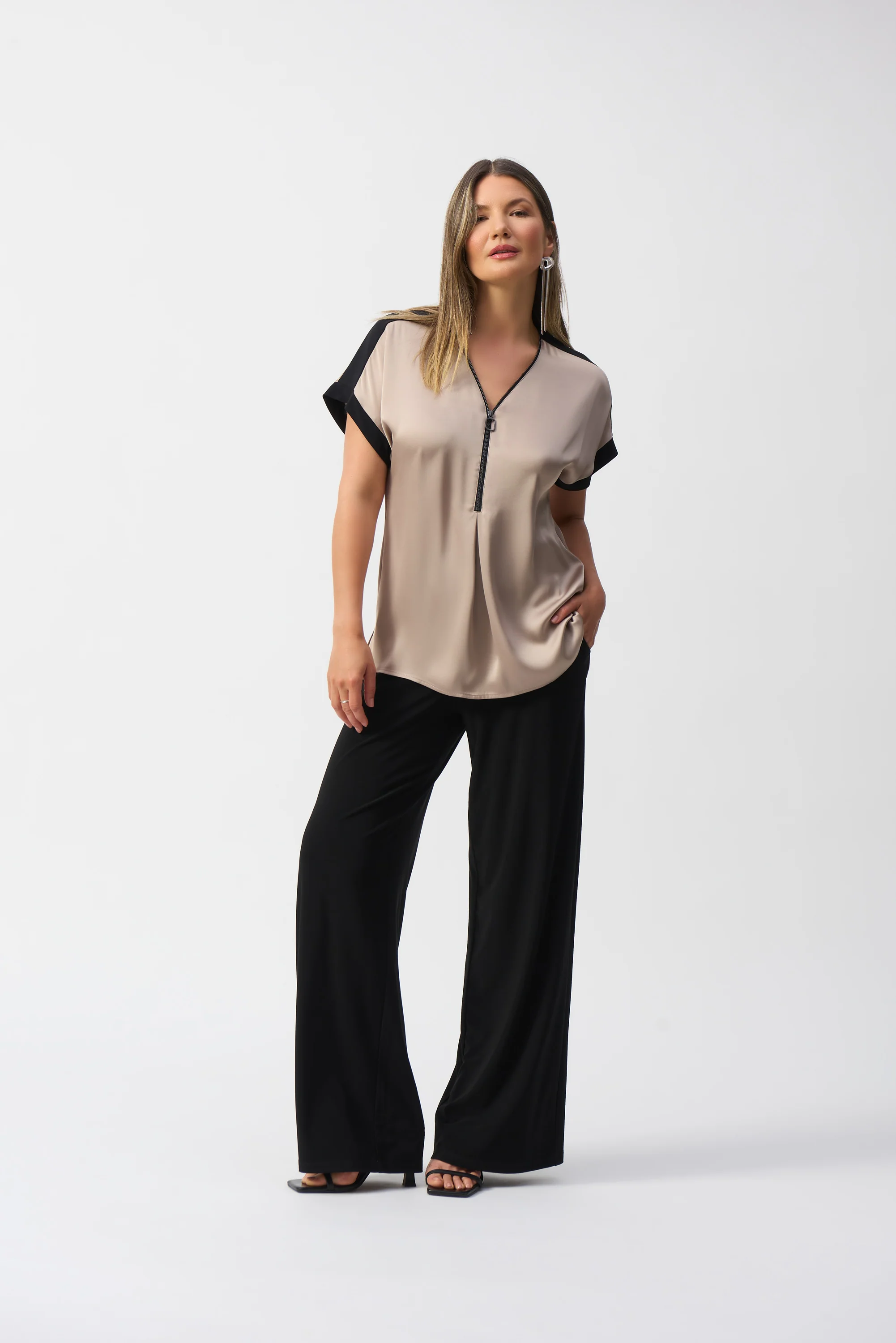 Joseph Ribkoff Dune/Black Straight Top Style 251247 - Image 3