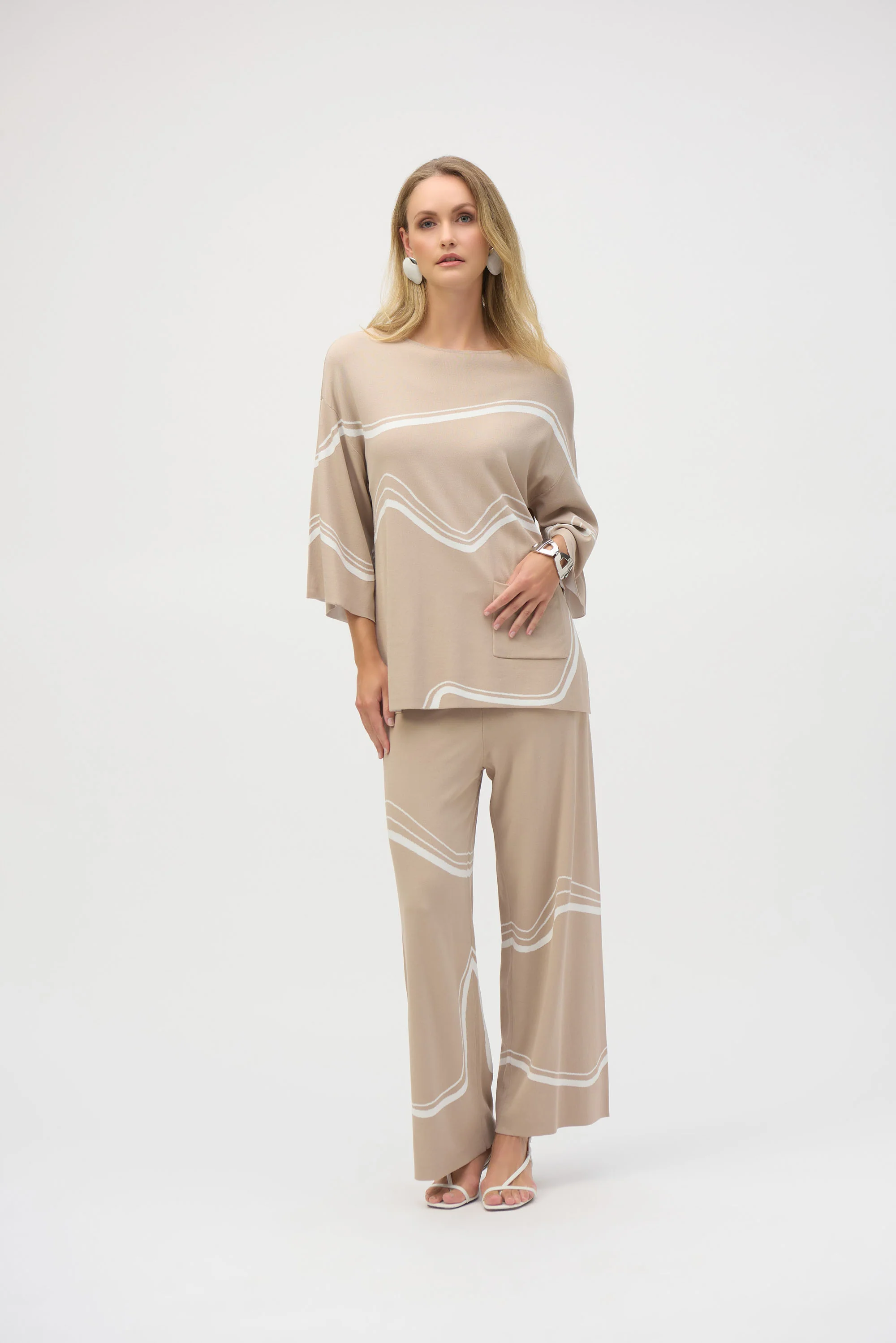 Joseph Ribkoff Dune/Ecru Abstract Print Culotte Pants Style 252931 - Image 2