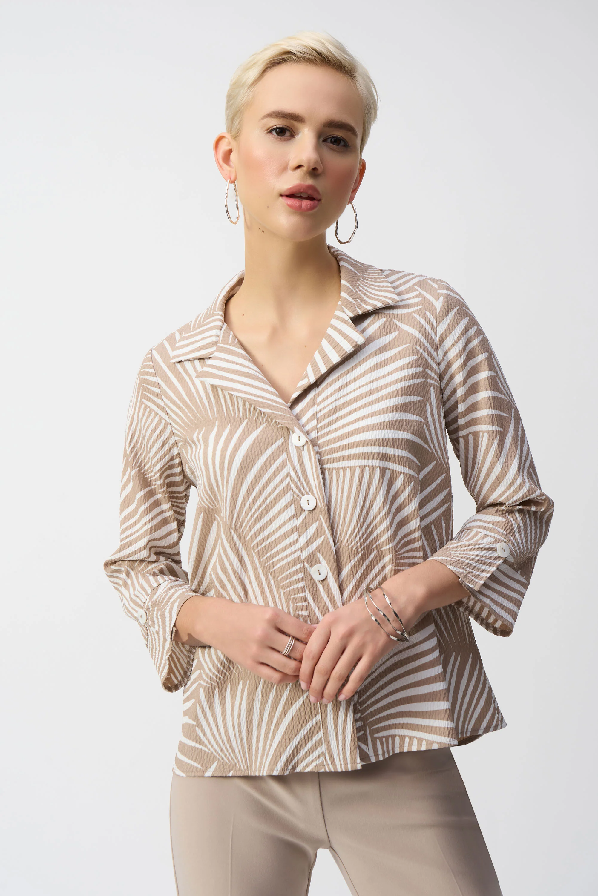 Joseph Ribkoff Dune/Vanilla Tropical Print Trapeze Jacket Style 251089 - Image 2