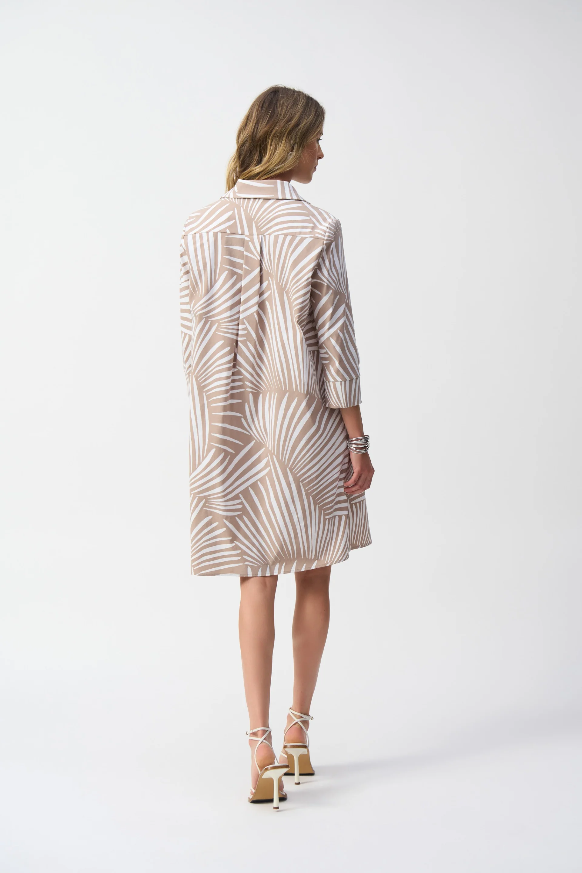 Joseph Ribkoff Dune/Vanilla Stretch Poplin Tropical Print Shirt Dress Style 251144 - Image 5
