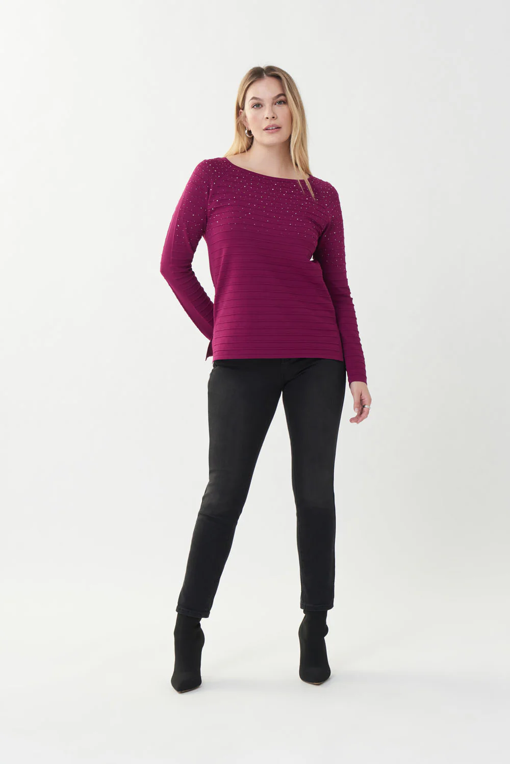 Joseph Ribkoff Embellished Vineyard Knit Top Style 223955