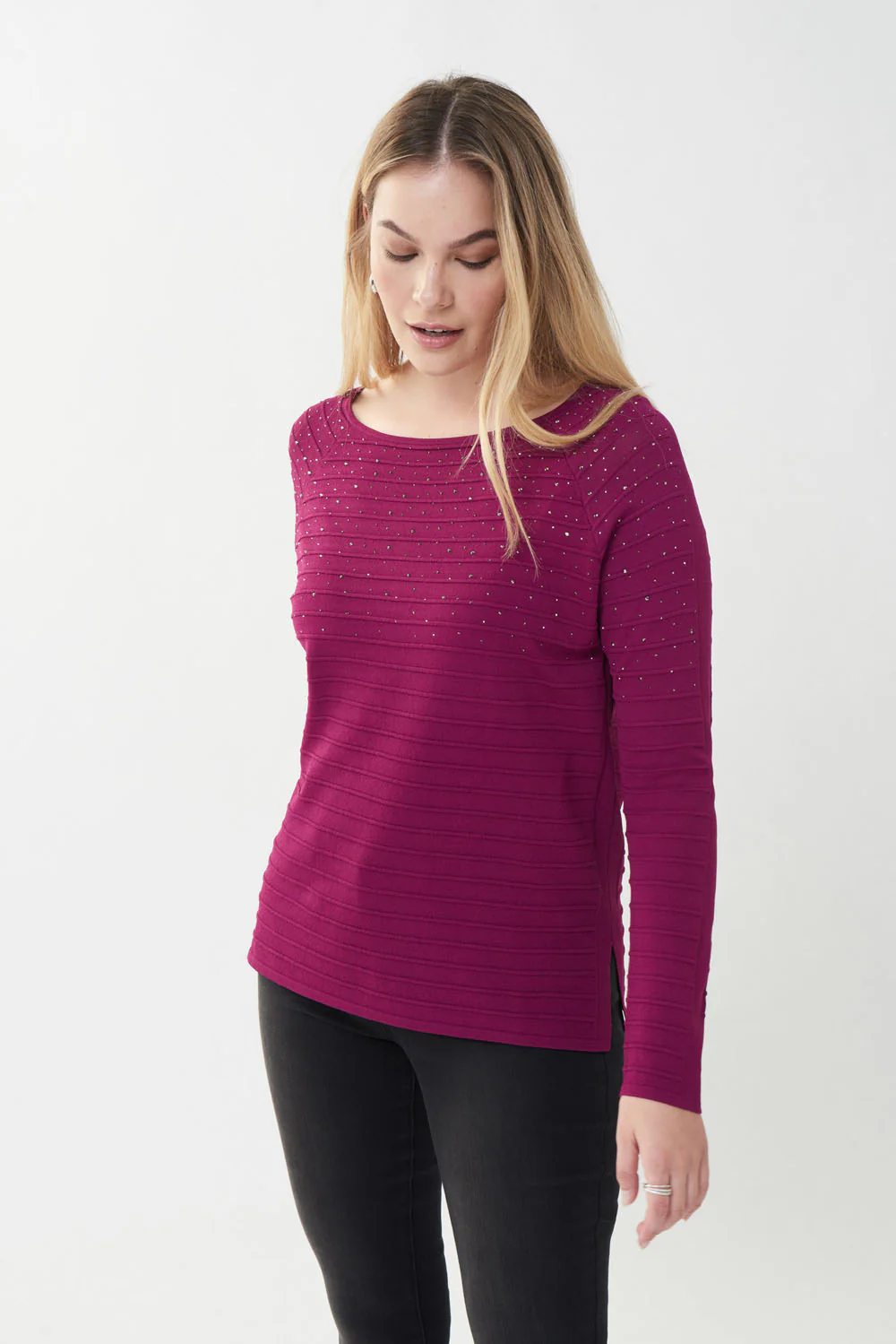 Joseph Ribkoff Embellished Vineyard Knit Top Style 223955 - Image 2