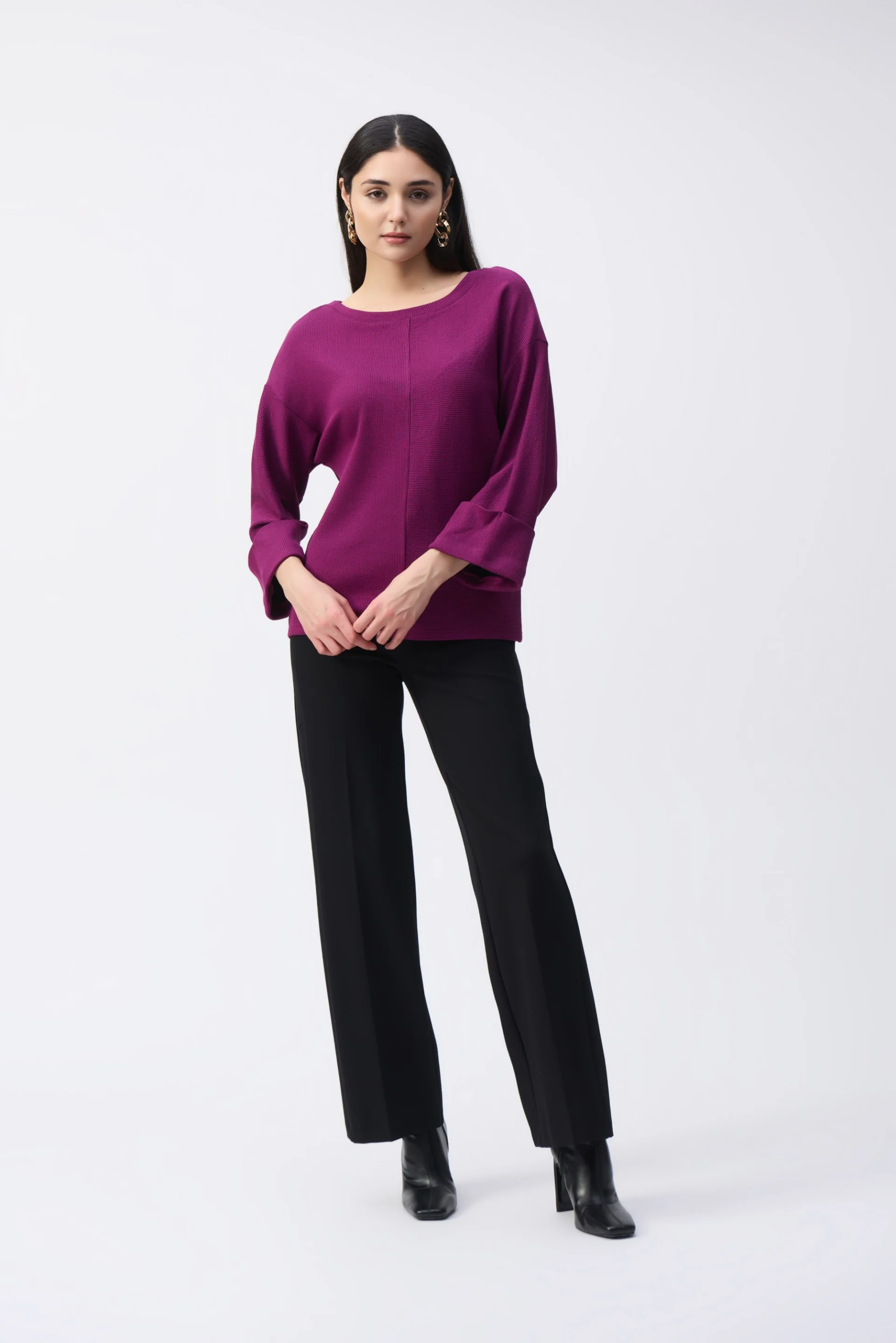 Joseph Ribkoff Empress/Black Needle Rib Boxy Top Style 243103 - Image 4