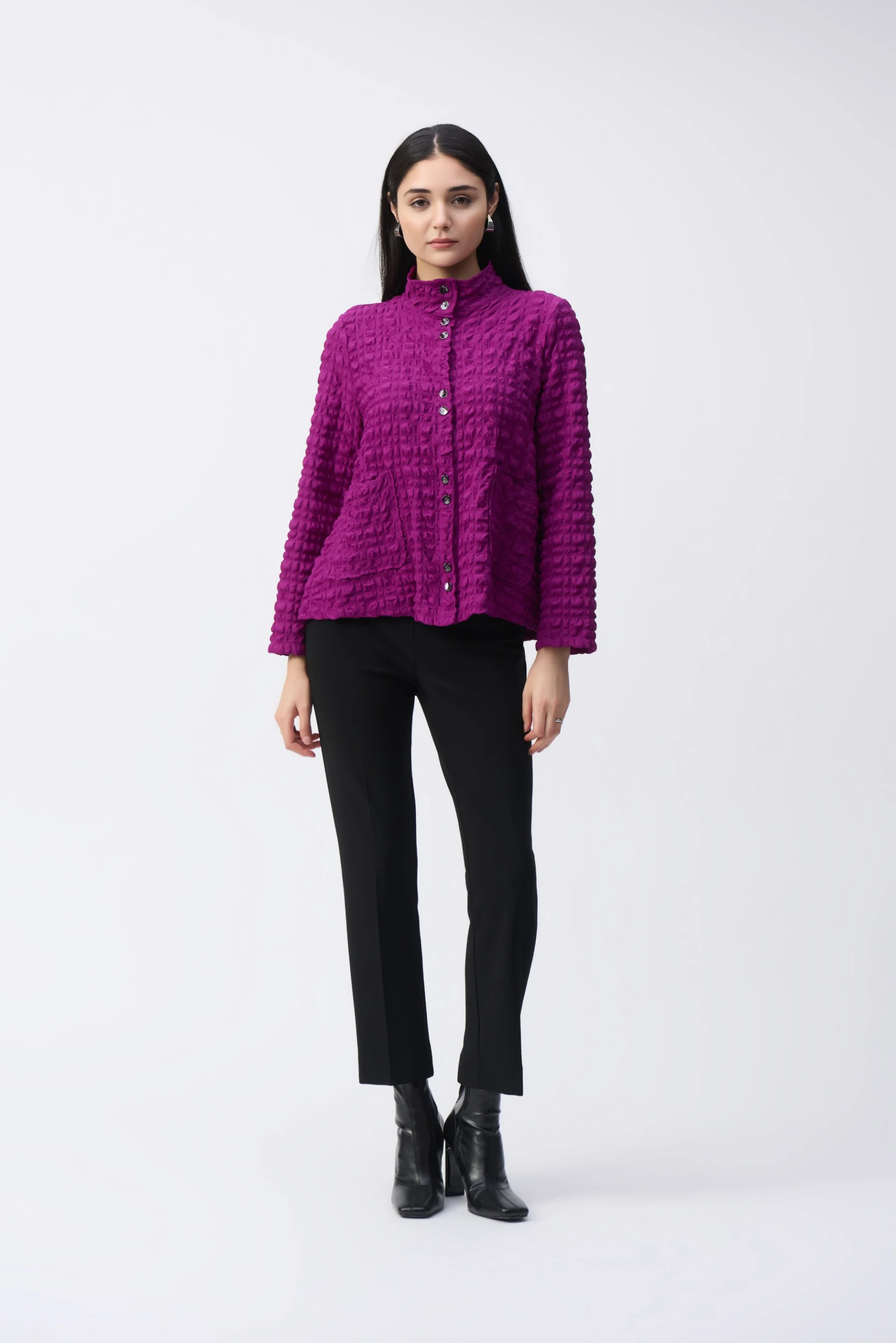 Joseph Ribkoff Empress Bubble Jacquard Mock Collar Jacket Style 243199 - Image 4