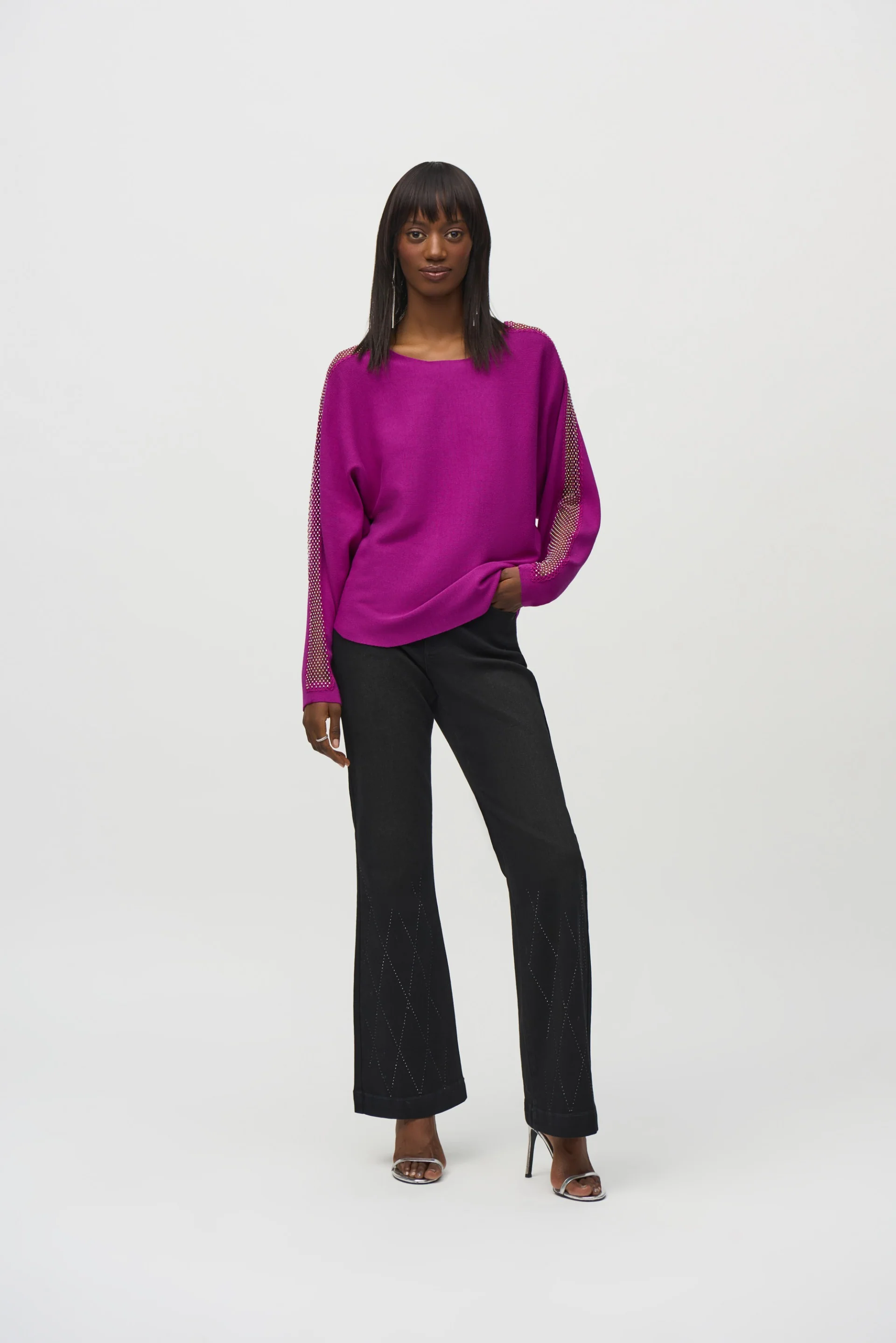 Joseph Ribkoff Empress Pullover with Lace and Sequin Trim Style 244910 - Image 3