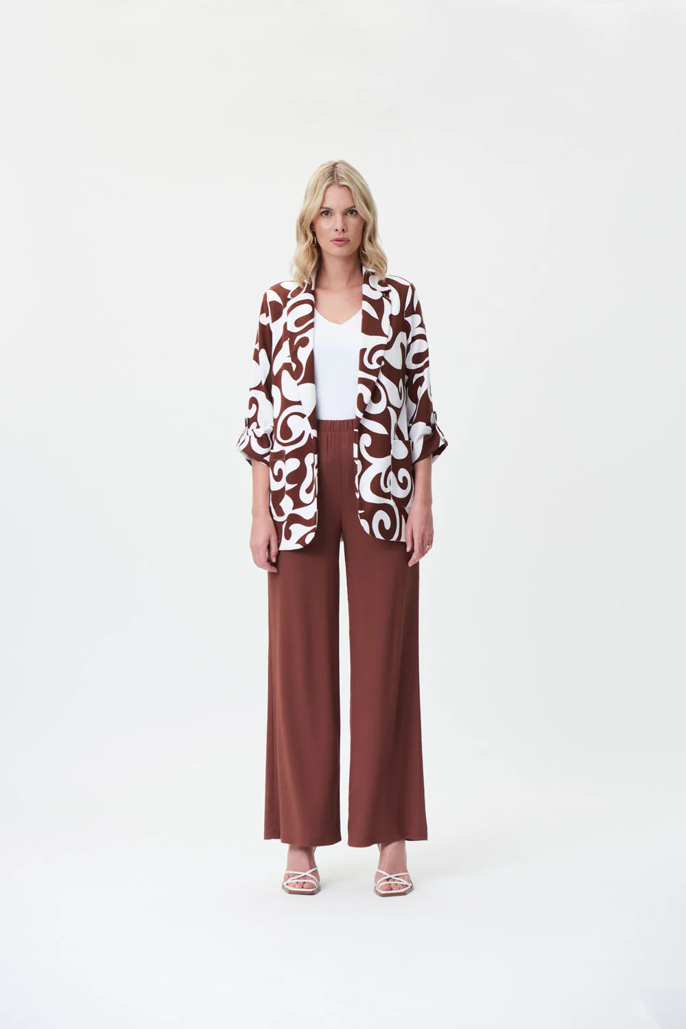 Joseph Ribkoff Espresso Wide-Legged Shirred Woven Pants Style 232105 - Image 4